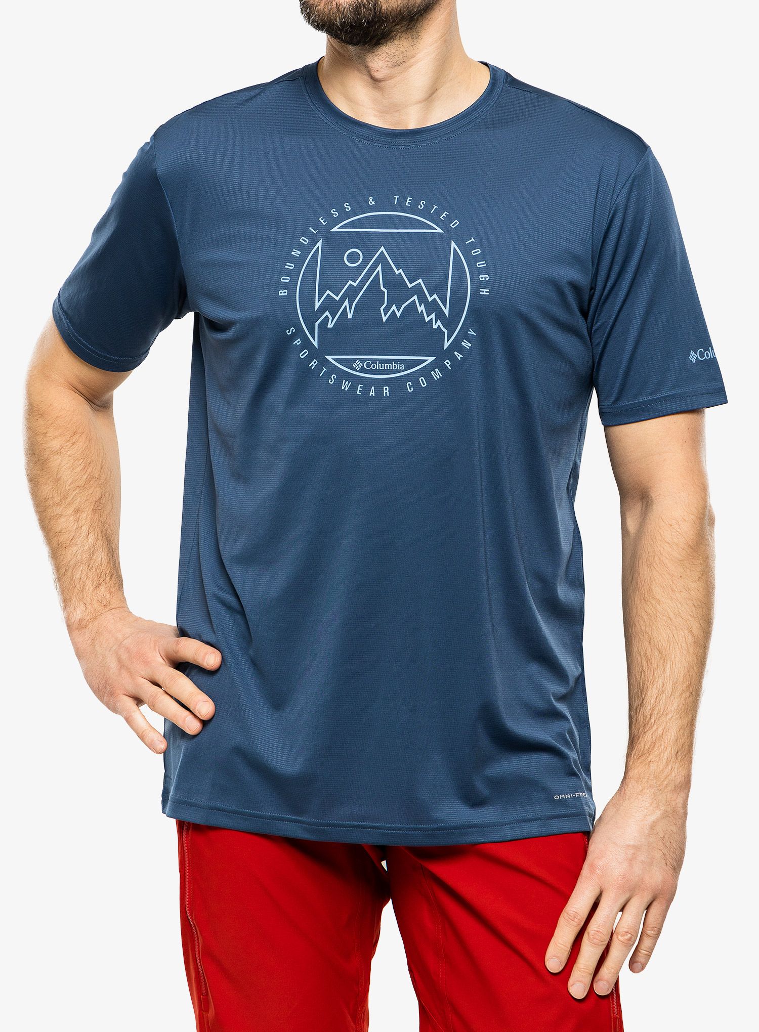 Tričko s potiskem Columbia Ice Lake SS Tee - dark mountain/boundless HD