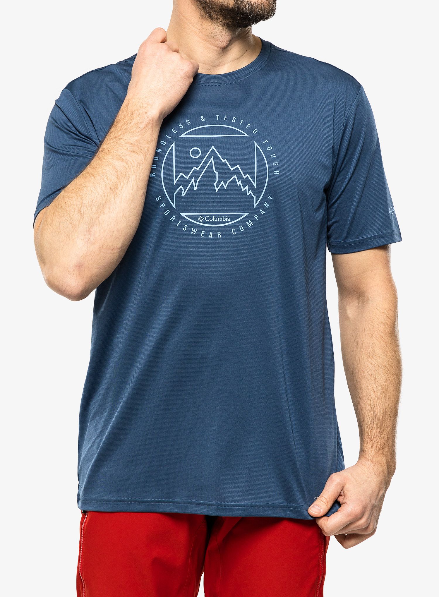 Tričko s potiskem Columbia Ice Lake SS Tee - dark mountain/boundless HD