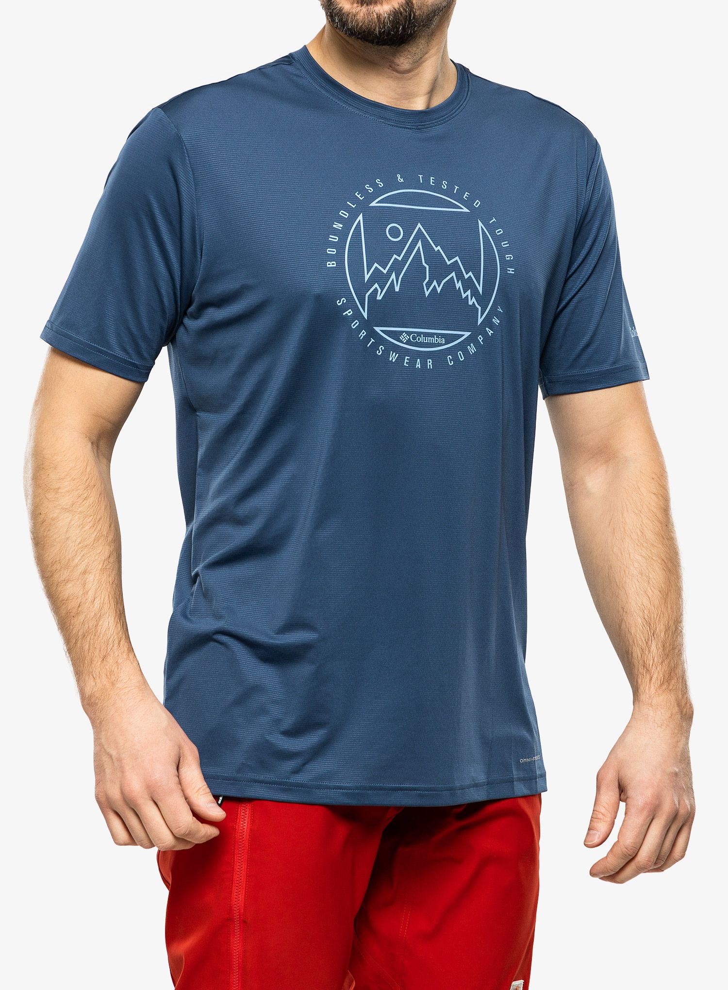 Tričko s potiskem Columbia Ice Lake SS Tee - dark mountain/boundless HD