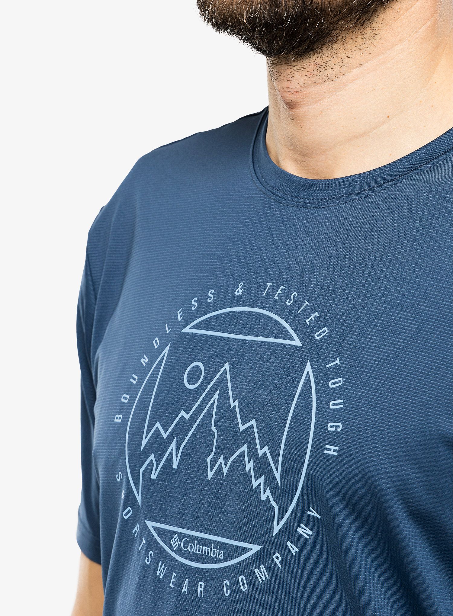 Tričko s potiskem Columbia Ice Lake SS Tee - dark mountain/boundless HD