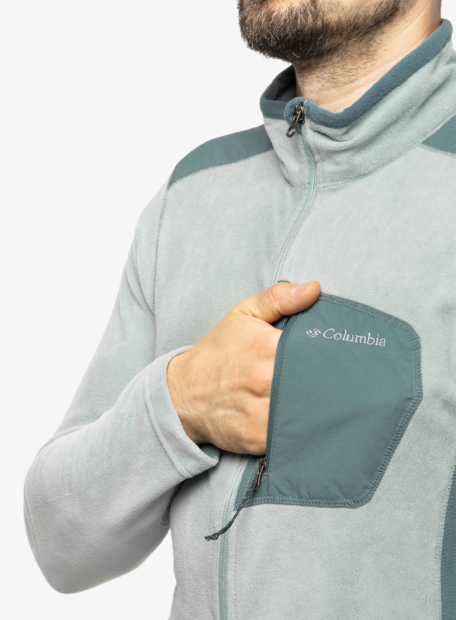 Fleece mikina Columbia Klamath Range Full Zip - niagara/metal