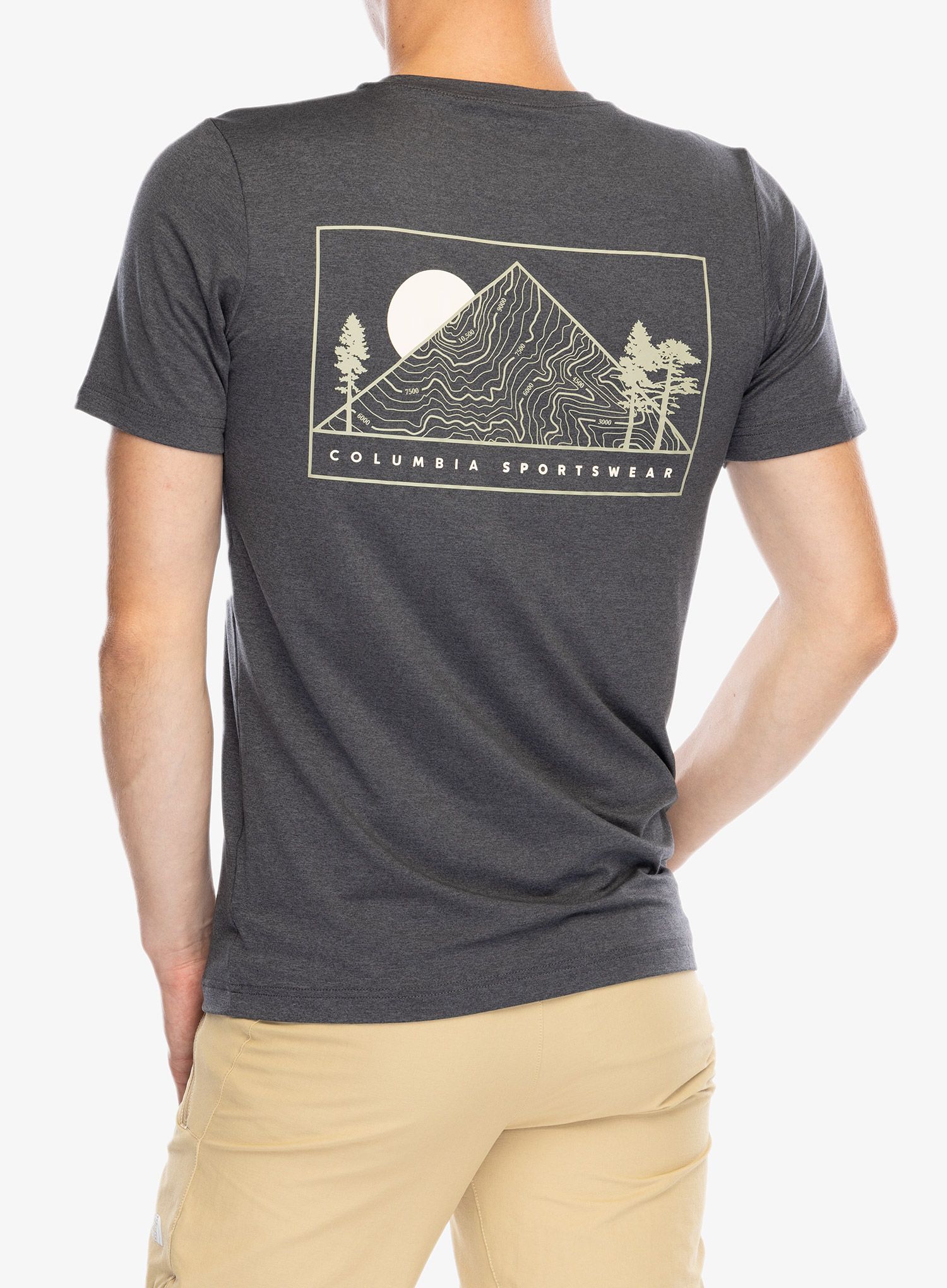 Tričko s potiskem Columbia Kwick Hike Back Graphic S/S Tee - black heather/peaked sunscape