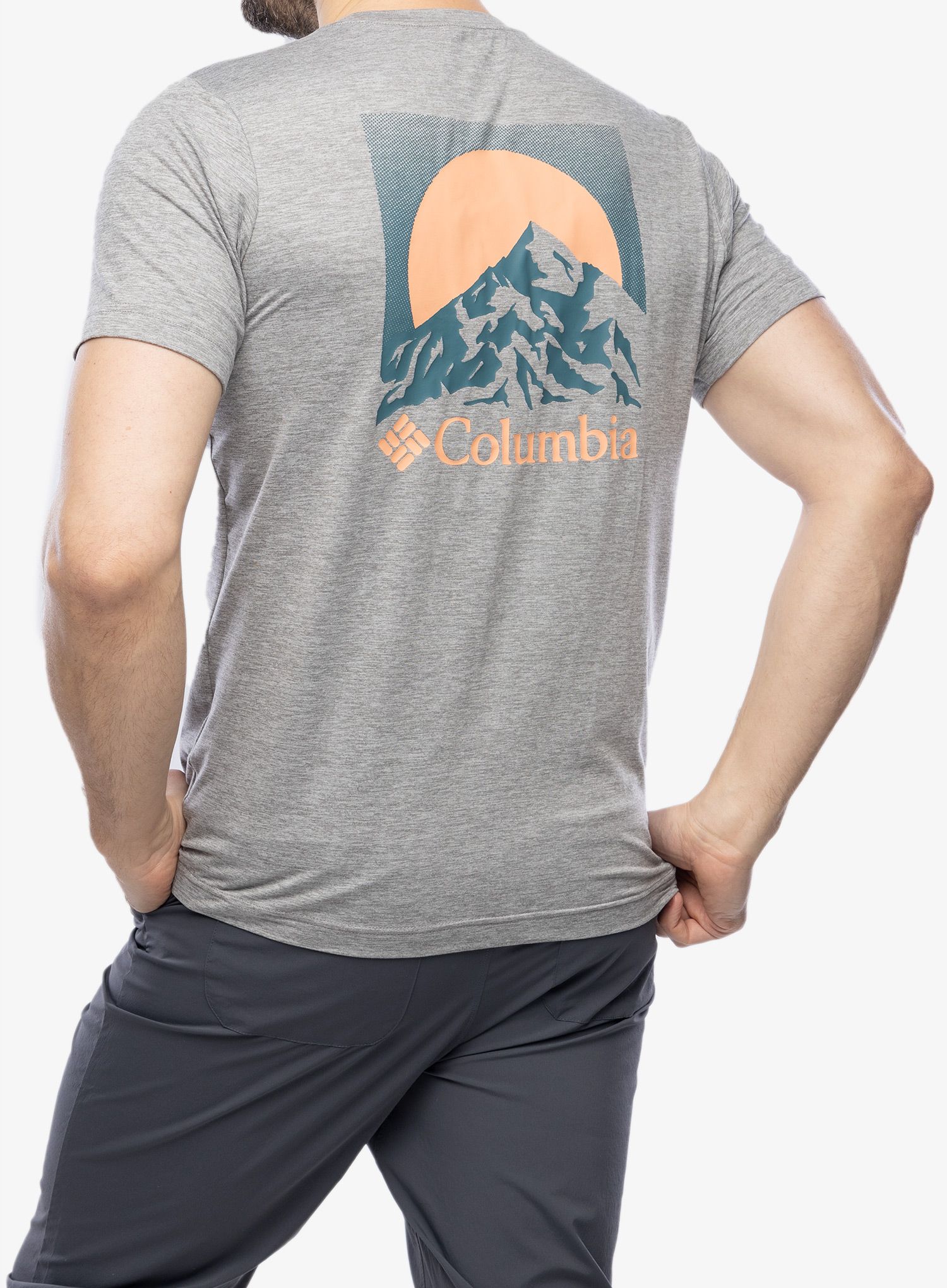 Rychleschnoucí triko Columbia Kwick Hike Back Graphic S/S Tee - boulder heather/moonscape