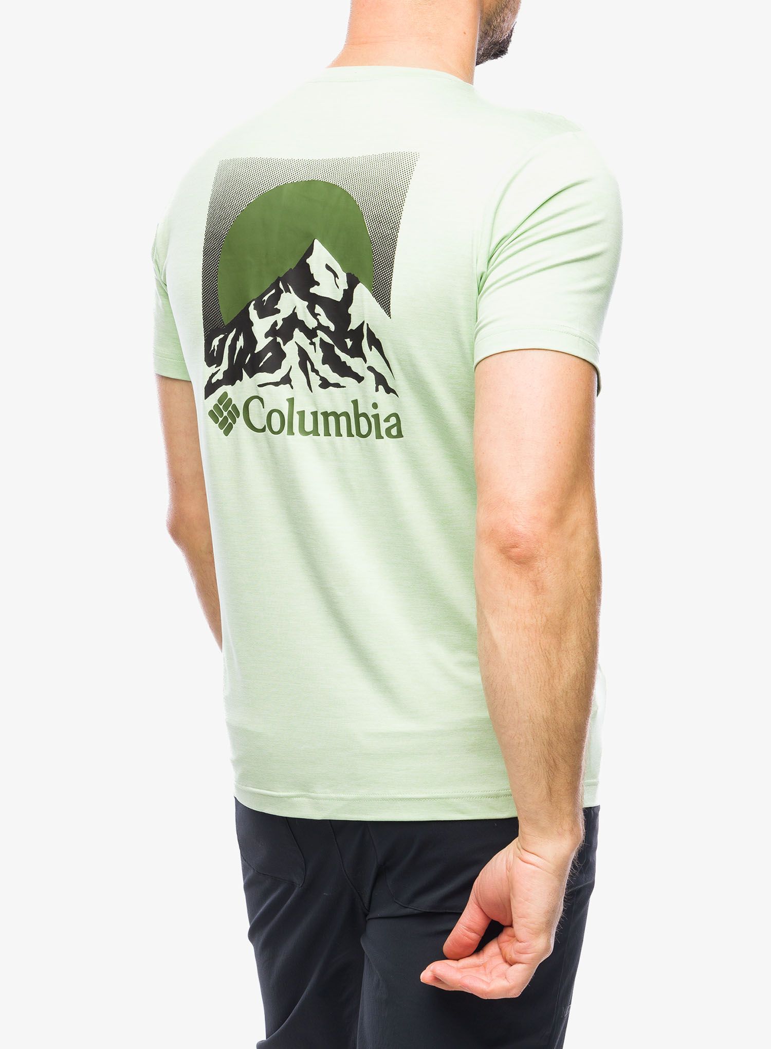 Rychleschnoucí triko Columbia Kwick Hike Back Graphic S/S Tee - sage leaf heather/moonscape