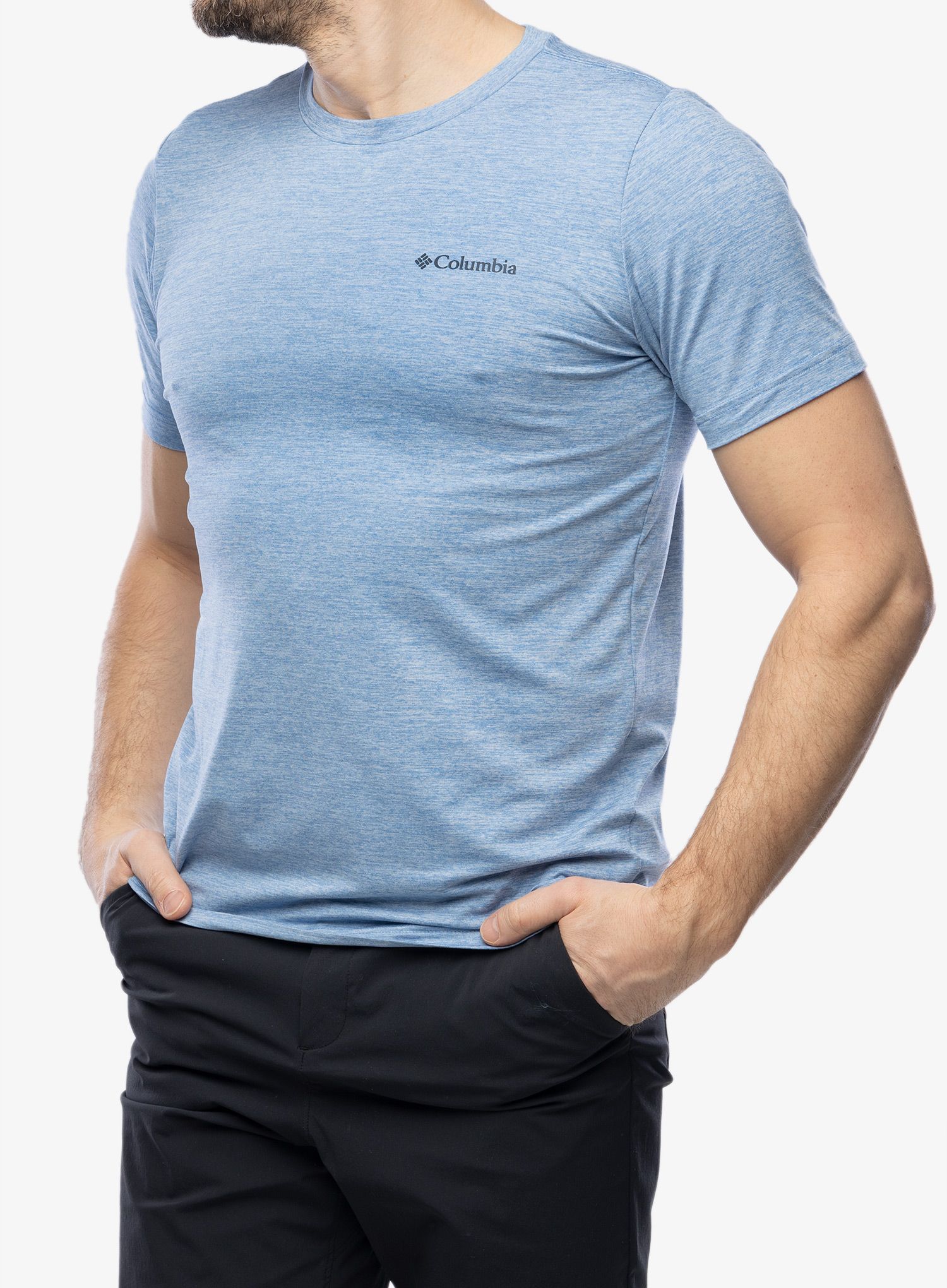 Rychleschnoucí triko Columbia Kwick Hike Back Graphic S/S Tee - skyler heather/mountainair