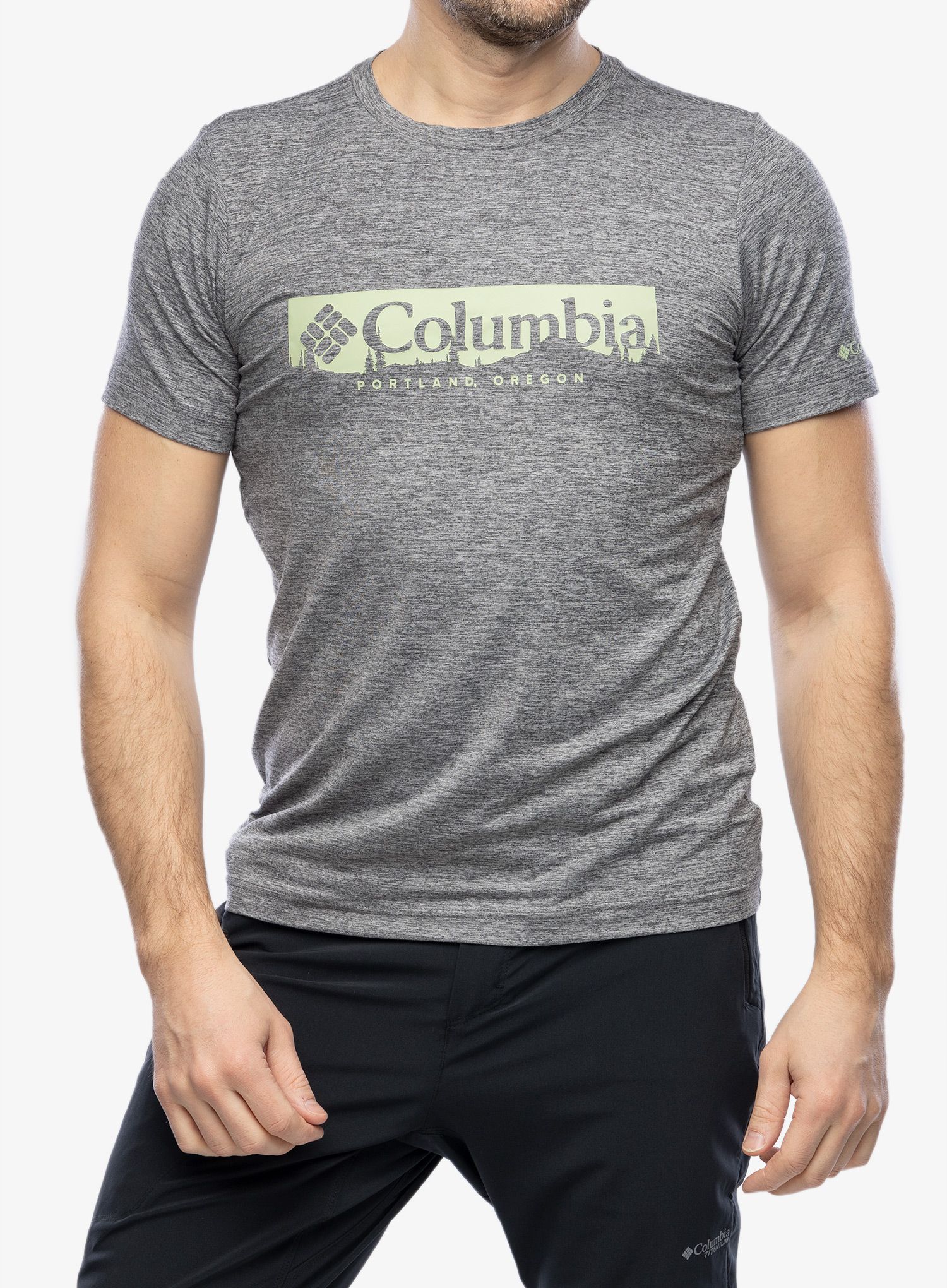 Rychleschnoucí triko Columbia Kwick Hike Graphic SS Tee - black/csc box treeline