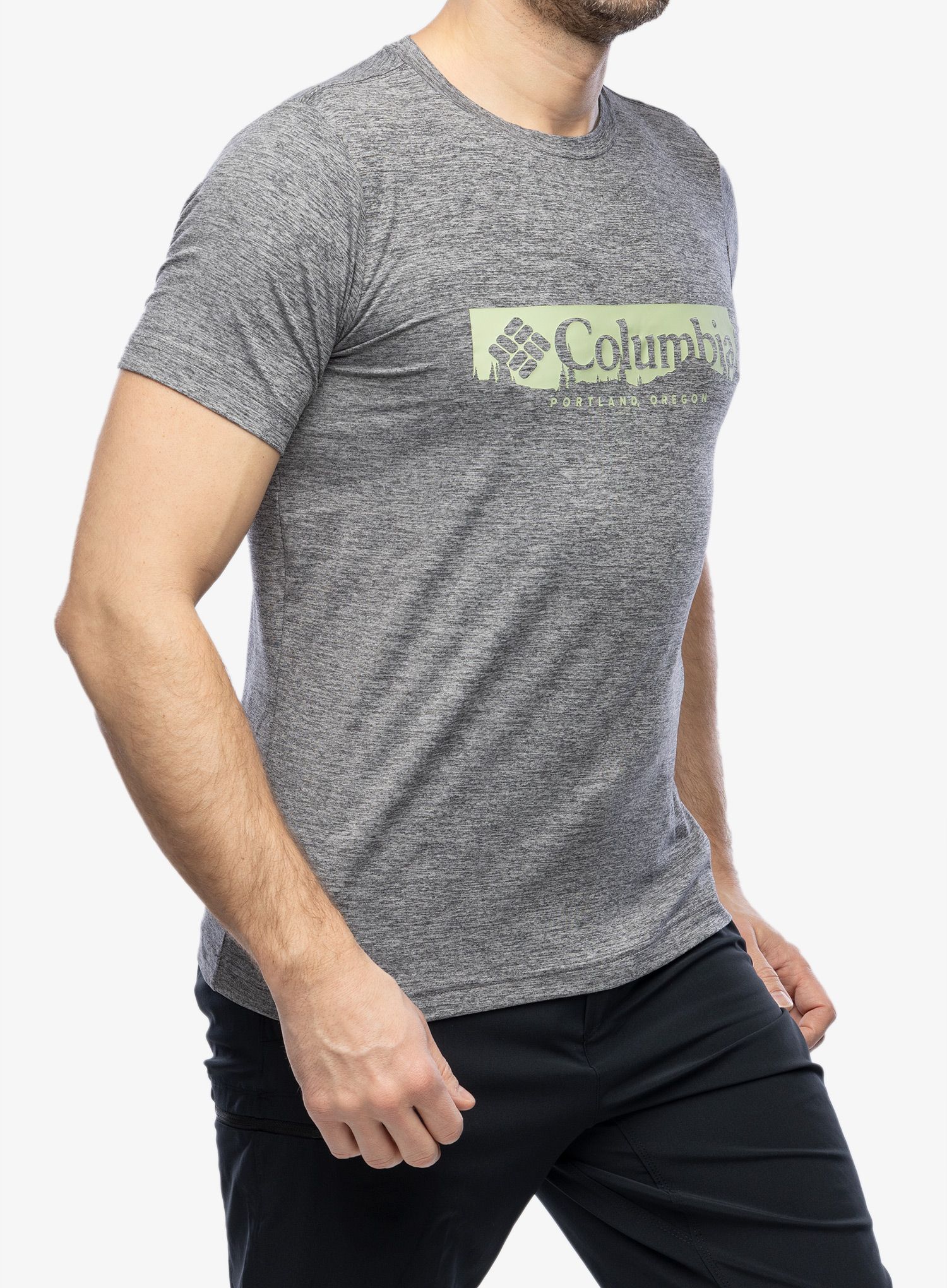 Rychleschnoucí triko Columbia Kwick Hike Graphic SS Tee - black/csc box treeline