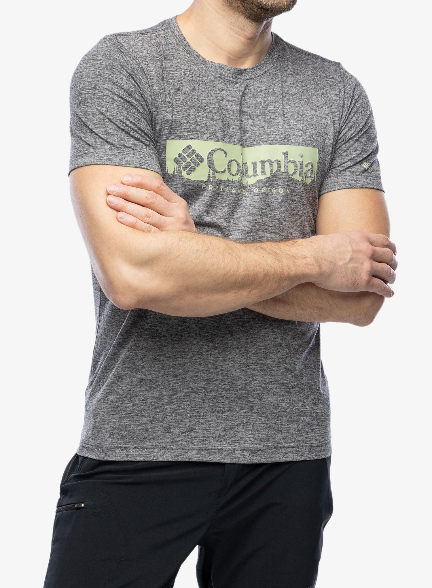 Rychleschnoucí triko Columbia Kwick Hike Graphic SS Tee - black/csc box treeline