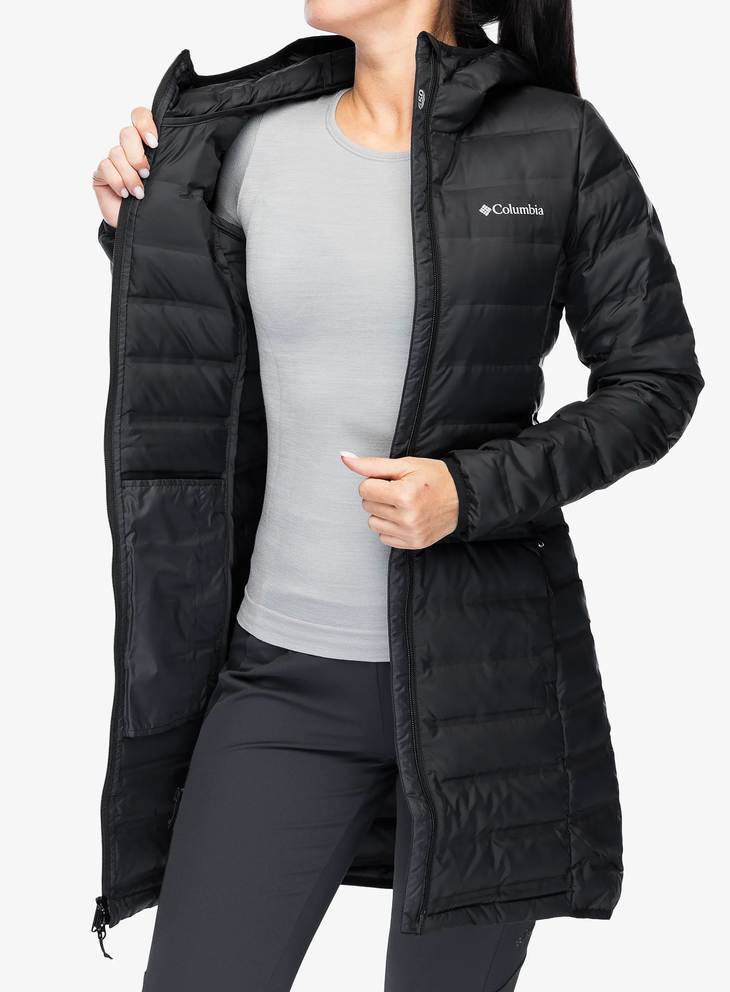 Dámský péřový kabát Columbia Lake 22  II Down Long Hooded Jacket - black