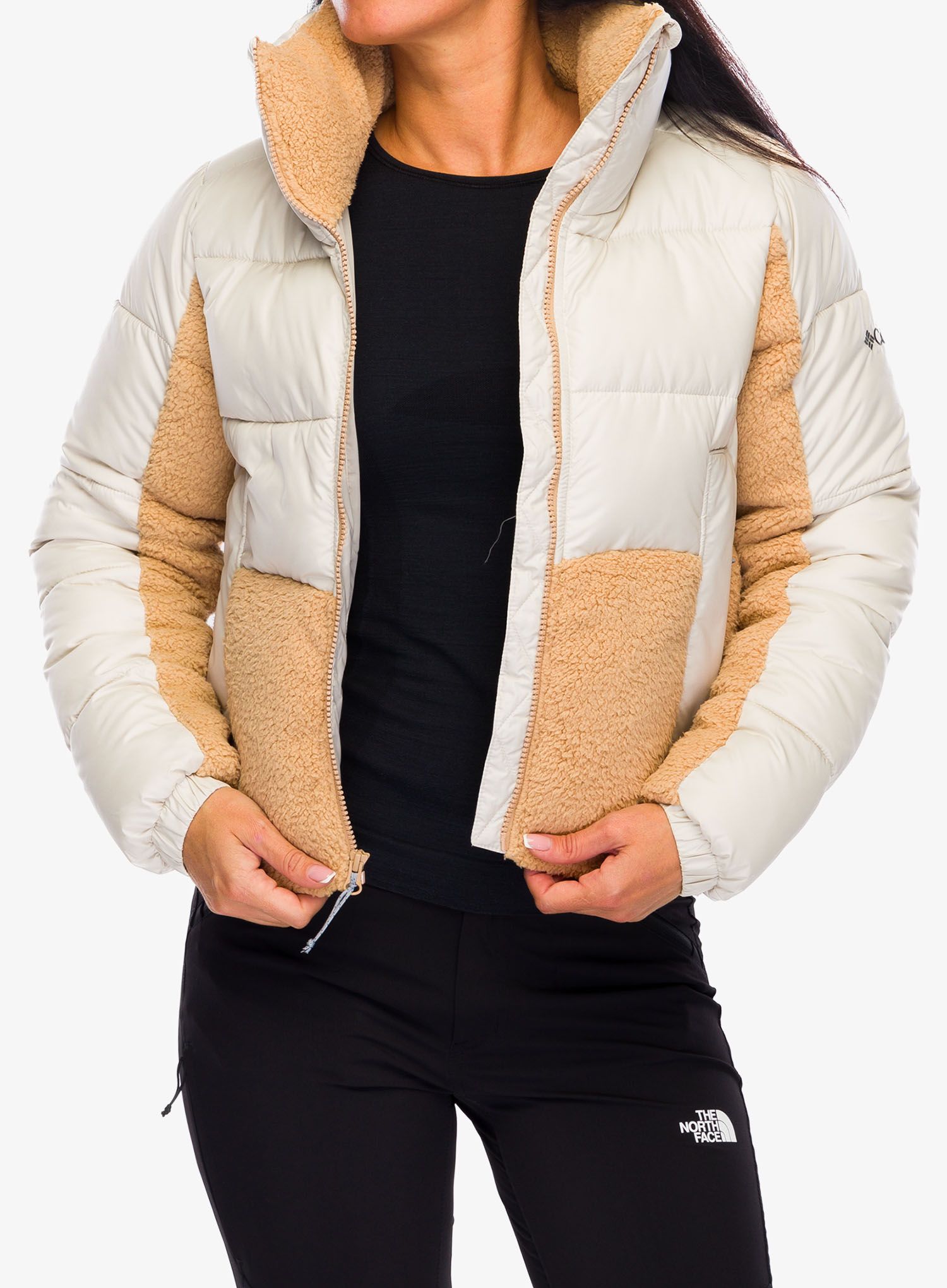 Zateplená bunda dámská Columbia Leadbetter Point II Sherpa Hybrid - dark stone/canoe