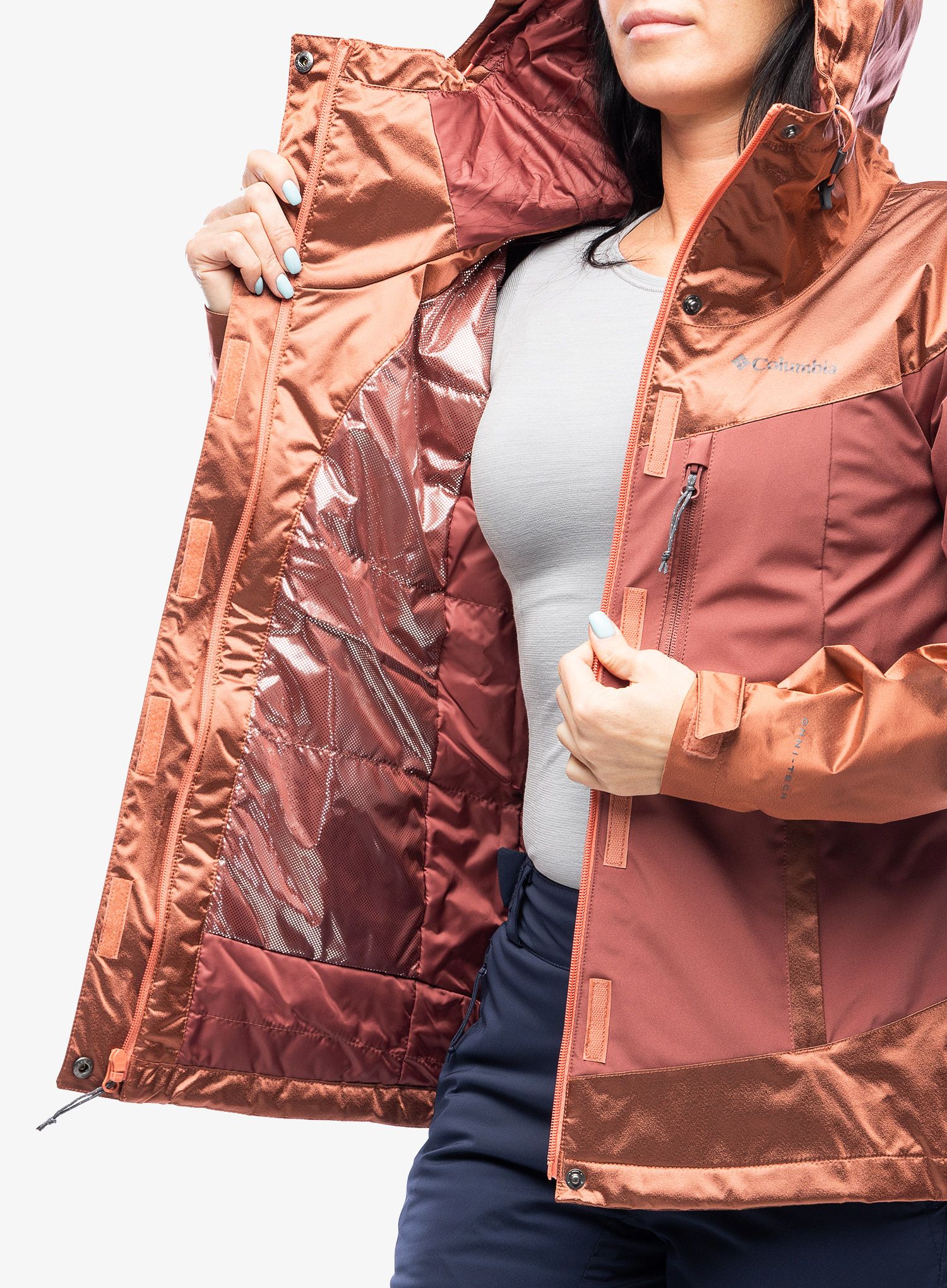 Zateplená bunda dámská Columbia Point Park Insulated Jacket - faded peach sheen/beetroot