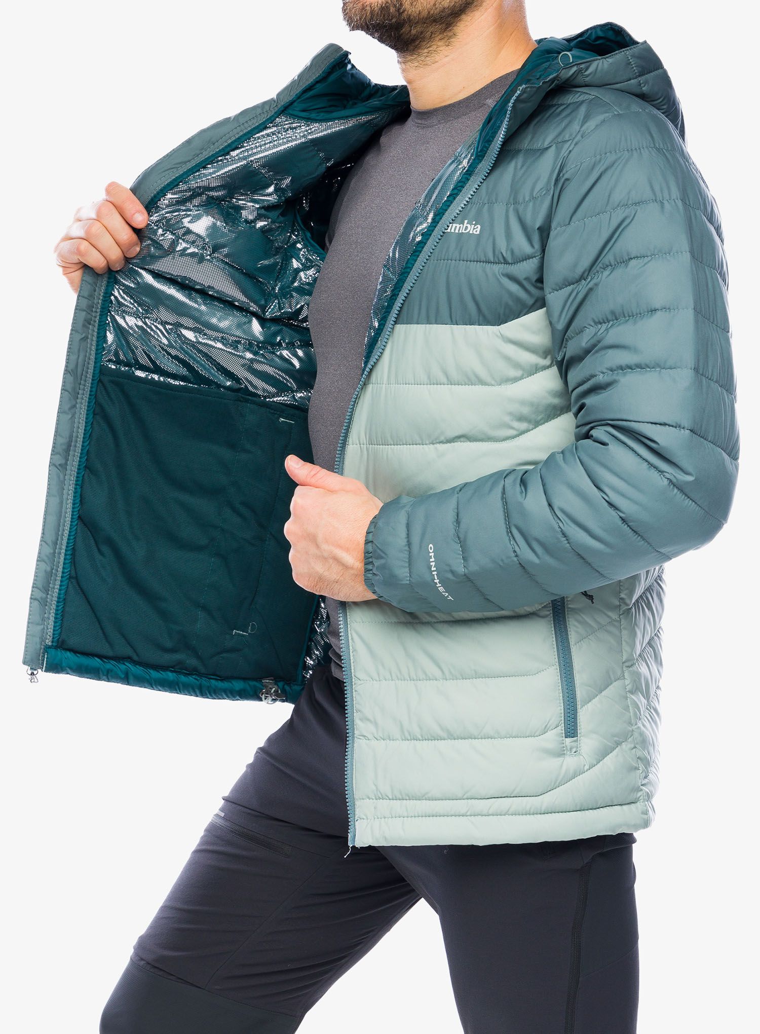 Pánská bunda Columbia Powder Lite Hooded Jacket - niagara/metal