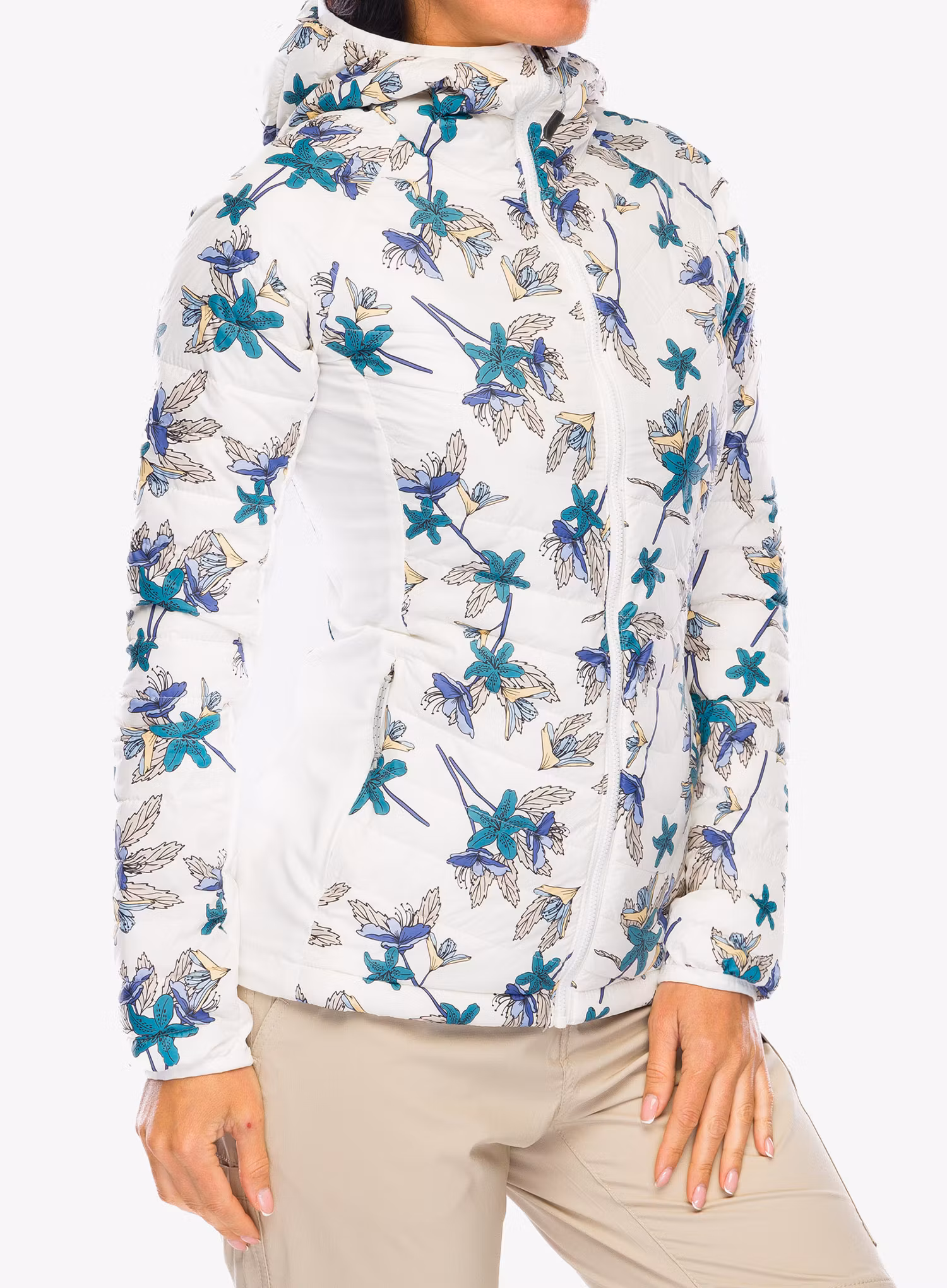 Zateplená bunda dámská Columbia Powder Pass Hooded Jacket - sea salt tiger lilies print