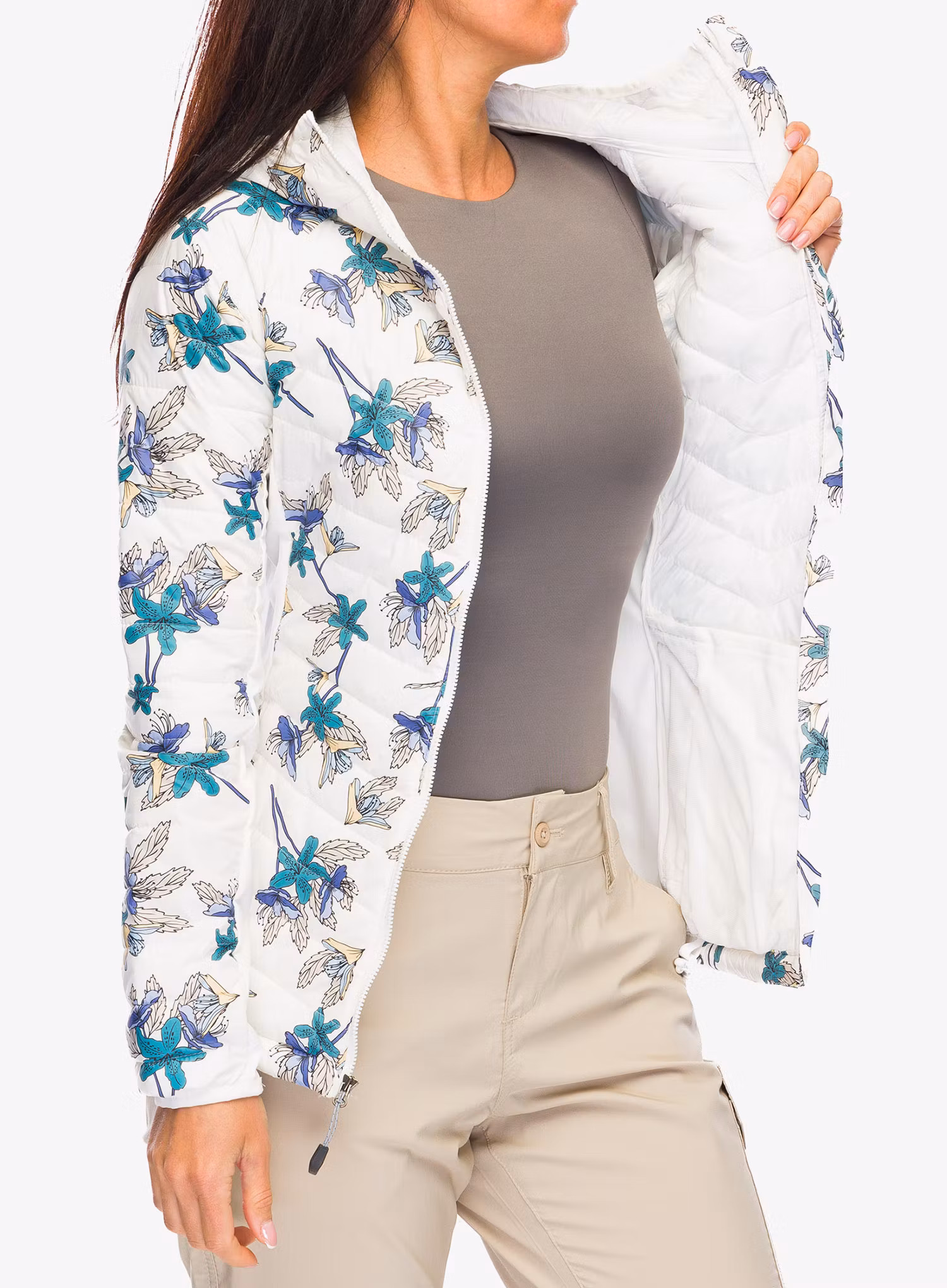 Zateplená bunda dámská Columbia Powder Pass Hooded Jacket - sea salt tiger lilies print