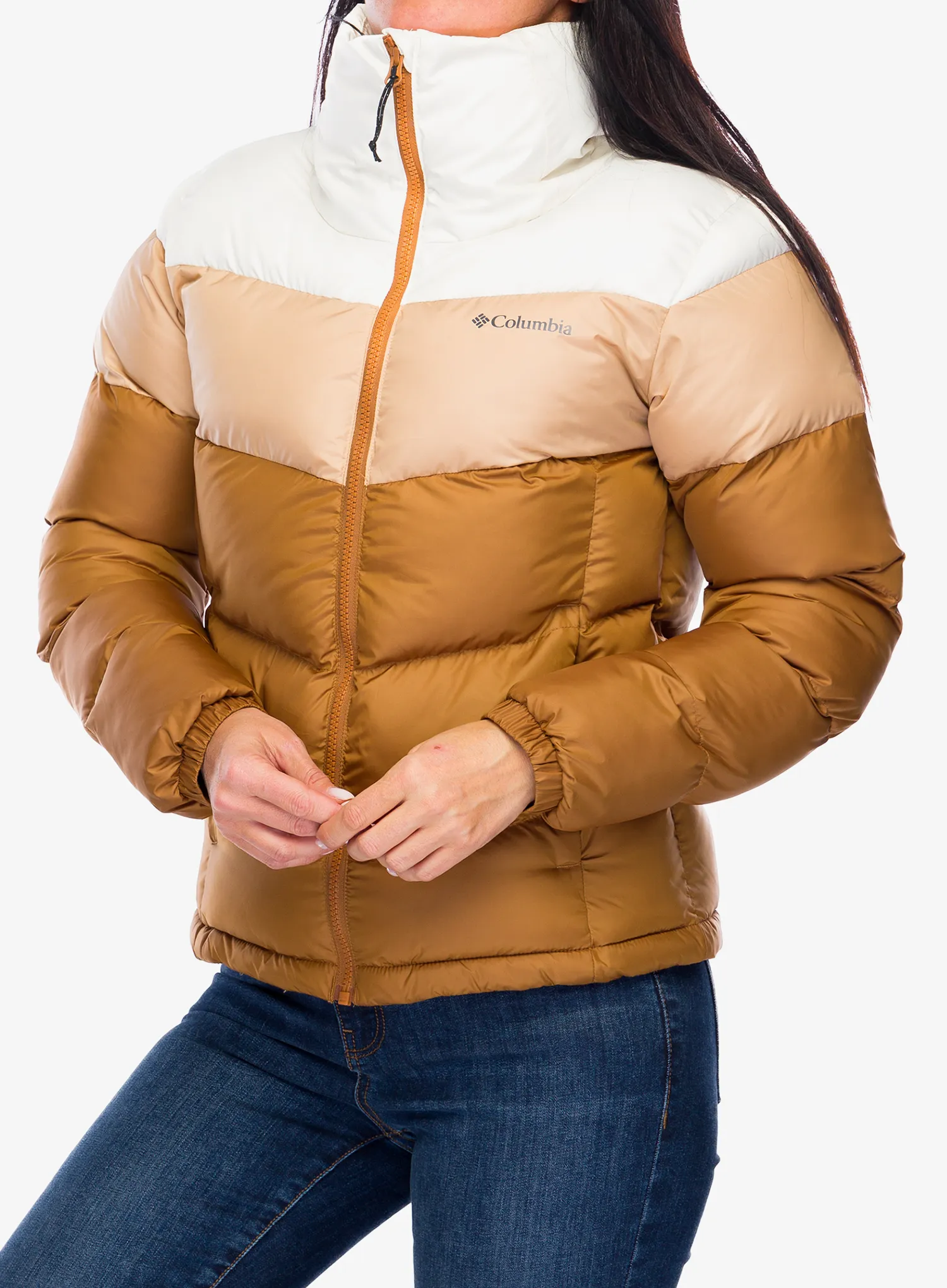 Zateplená bunda dámská Columbia Puffect II Colorblock Jacket - camel brown/canoe/chalk