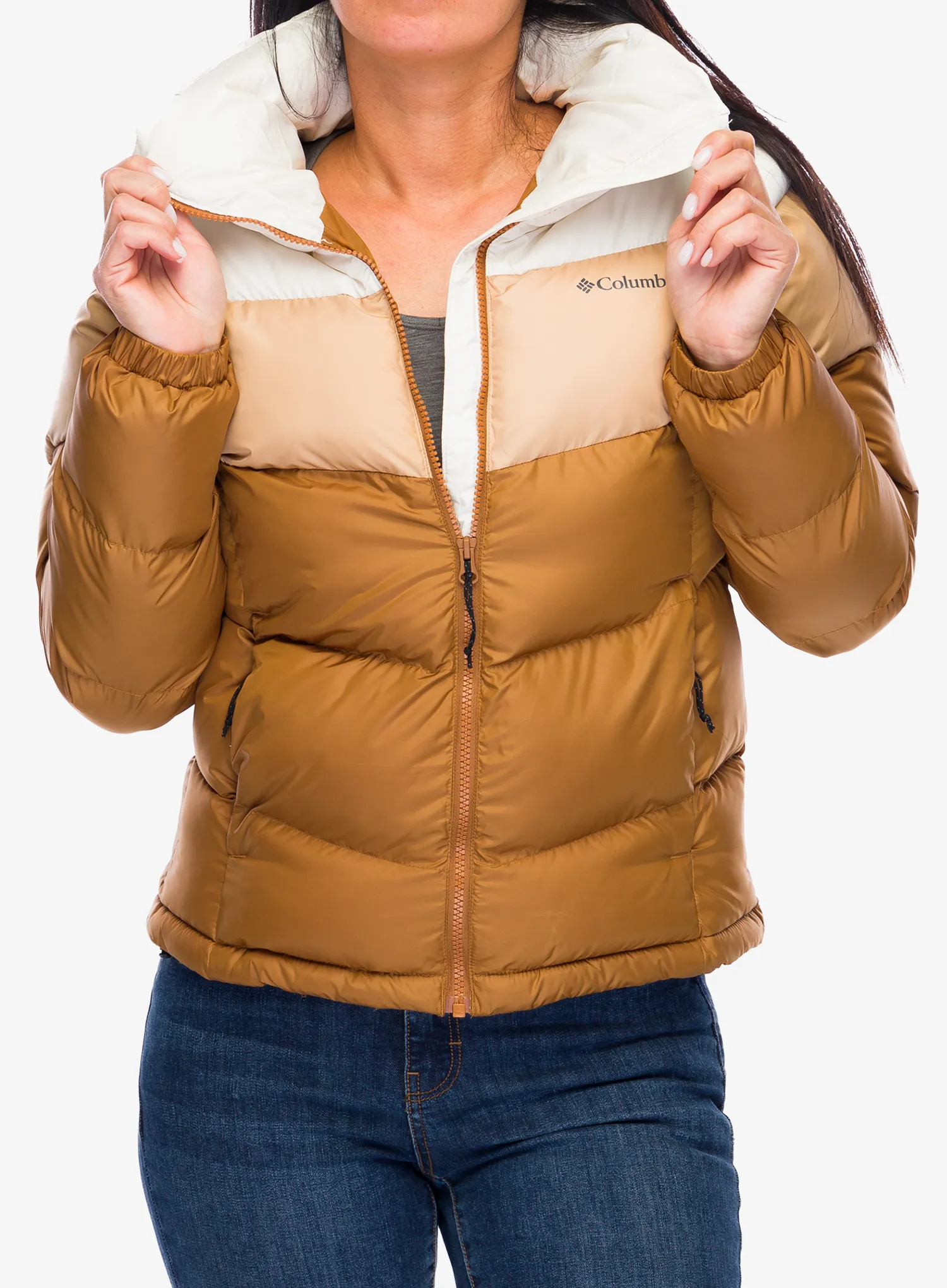 Zateplená bunda dámská Columbia Puffect II Colorblock Jacket - camel brown/canoe/chalk