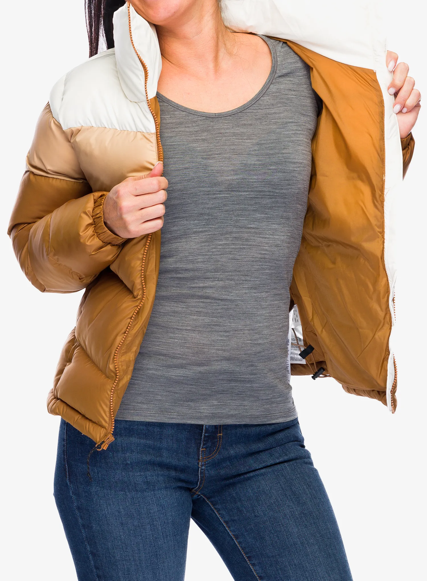 Zateplená bunda dámská Columbia Puffect II Colorblock Jacket - camel brown/canoe/chalk