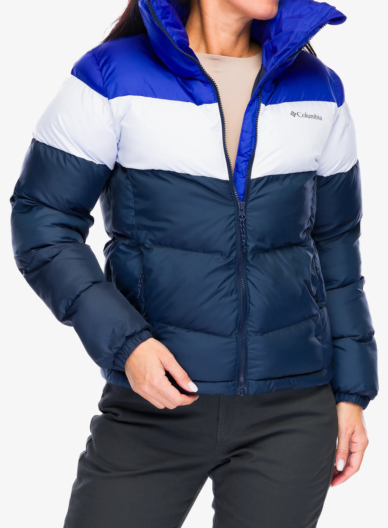 Zateplená bunda dámská Columbia Puffect II Colorblock Jacket - collegiate navy/snowdrift/blue