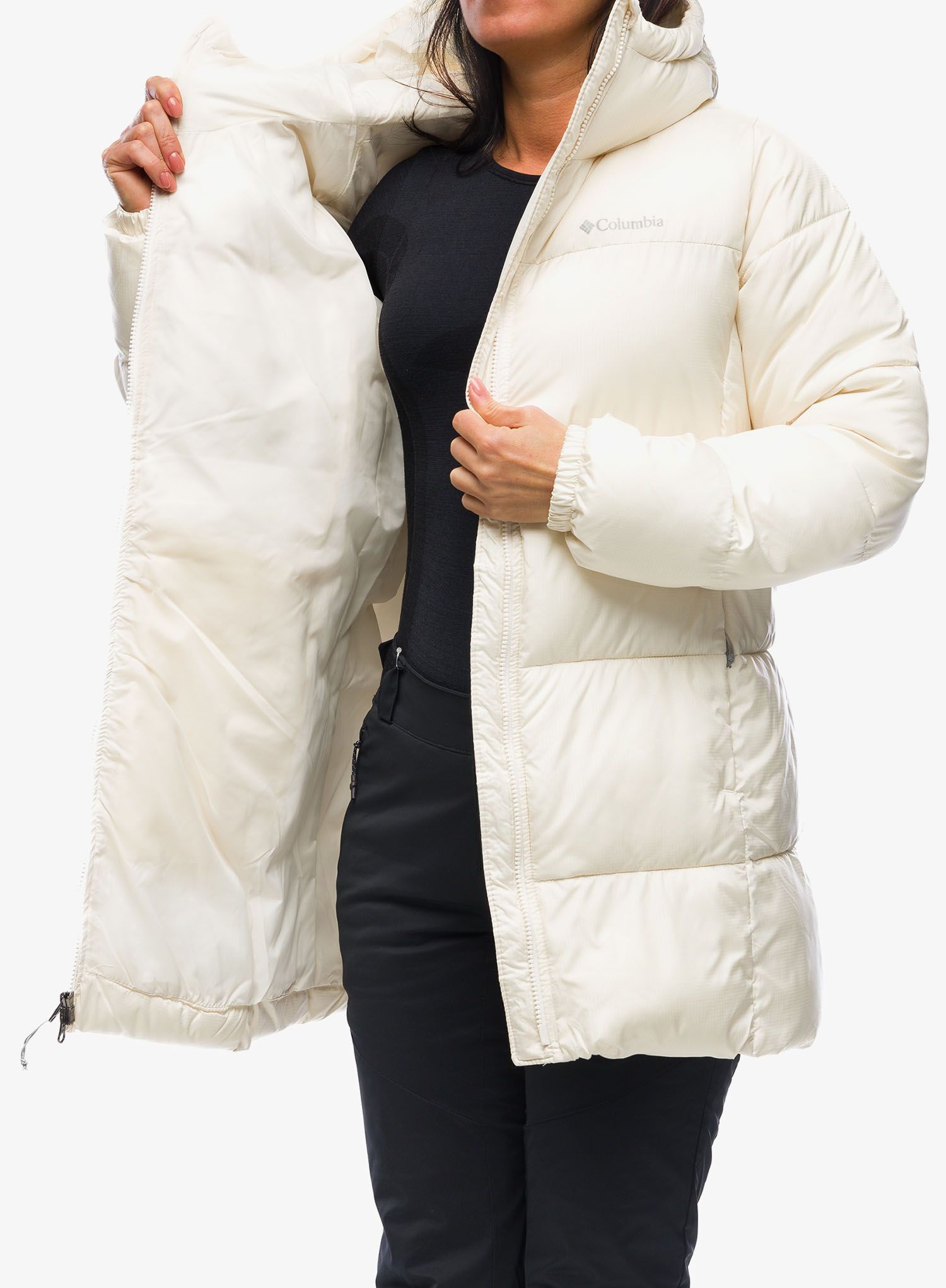Dámský kabát Columbia Puffect Mid Hooded Jacket - chalk