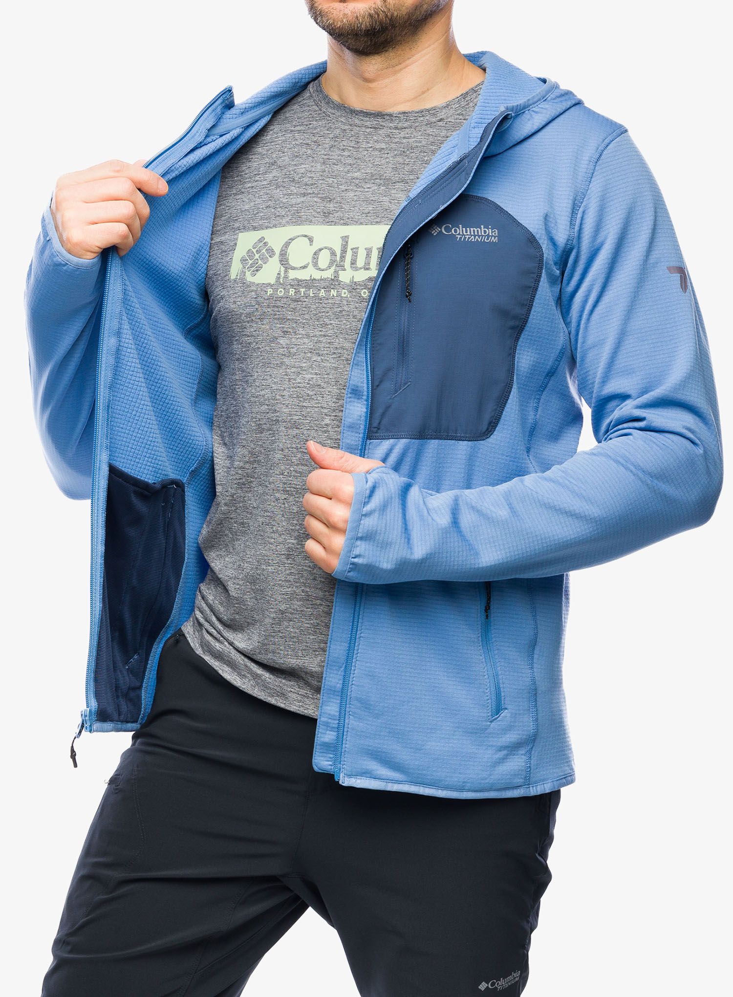 Mikina s kapucí Columbia Triple Canyon Grid Fleece Hooded FZ - skyler/dark mountain