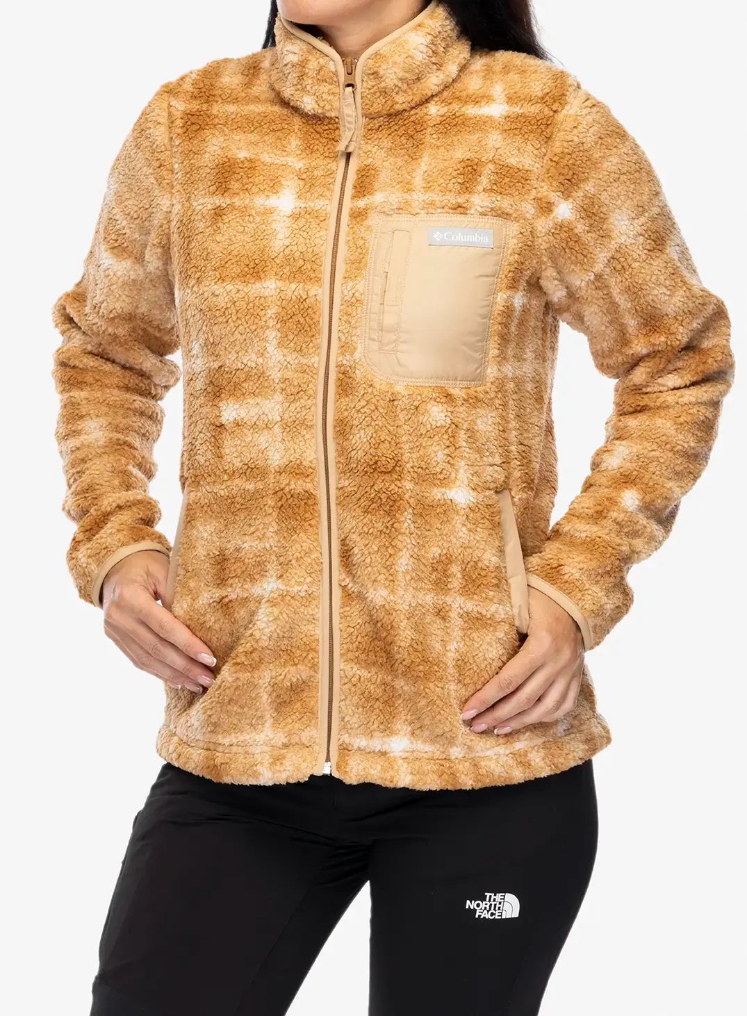 Fleecová mikina dámská Columbia West Bend Print Full Zip II - camel brown omblur