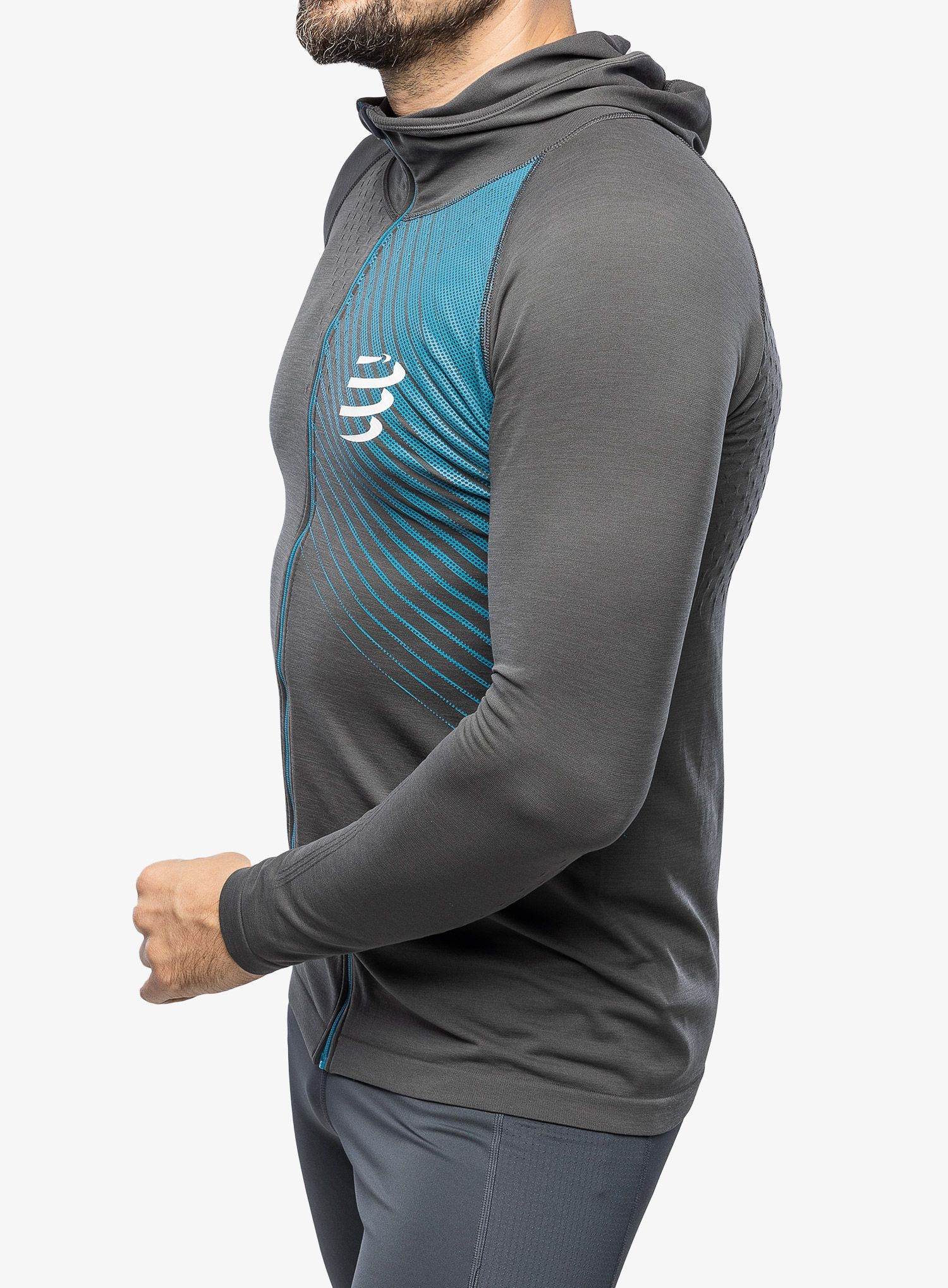 Mikina s kapucí Compressport 3D Thermo Seamless Hoodie Zip - black/magnet mosaic blue