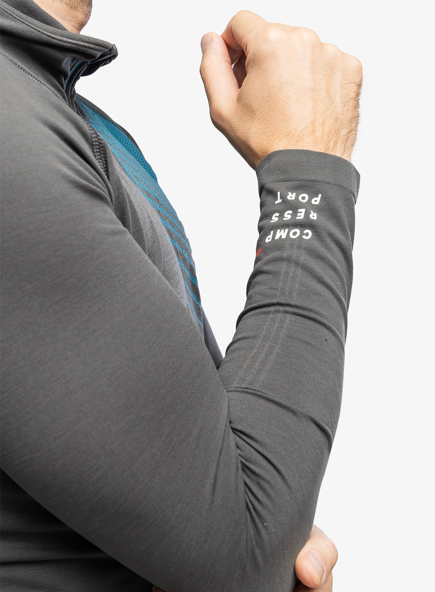 Mikina s kapucí Compressport 3D Thermo Seamless Hoodie Zip - black/magnet mosaic blue