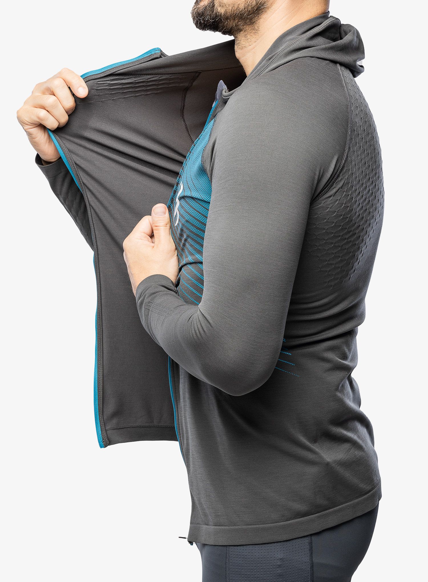 Mikina s kapucí Compressport 3D Thermo Seamless Hoodie Zip - black/magnet mosaic blue