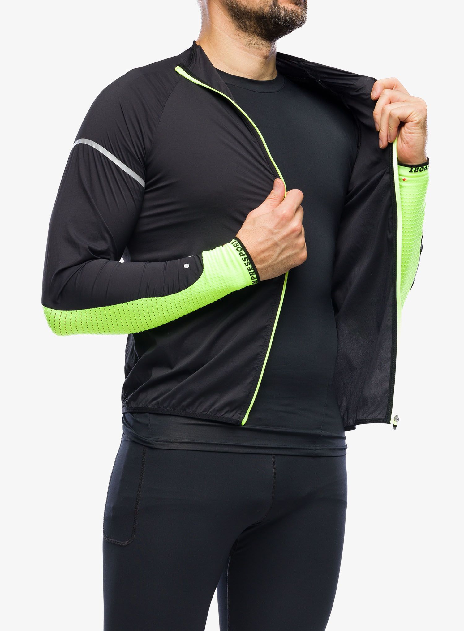 Větrovka Compressport Hurricane Windproof Jacket Flash - black/fluo yellow