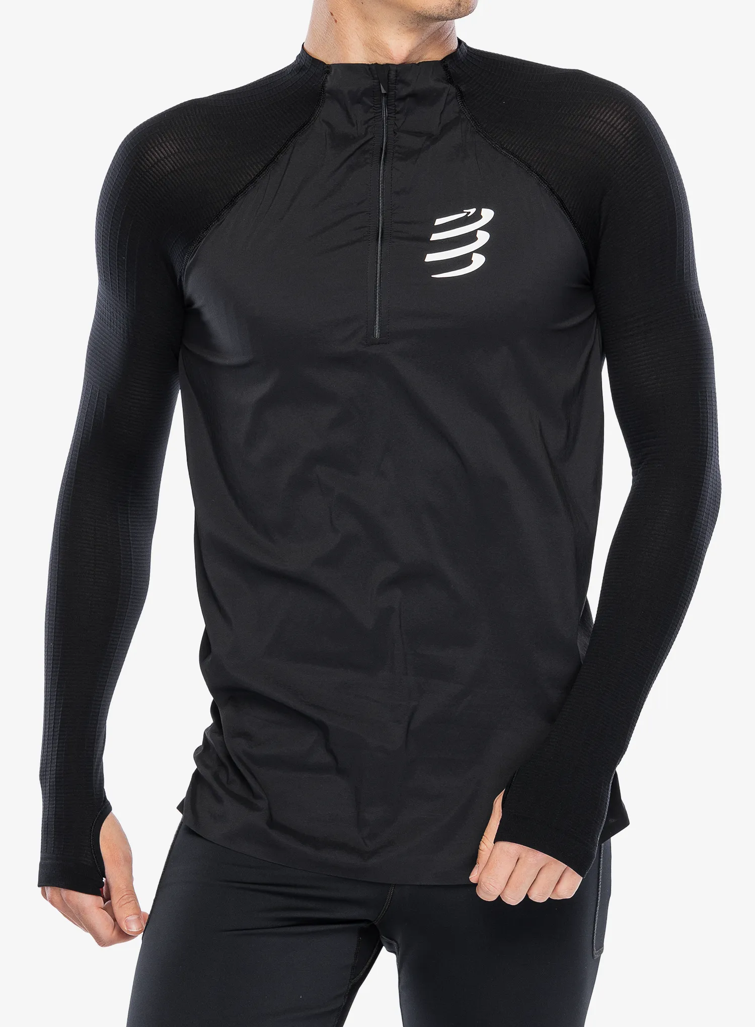 Mikina se zipem Compressport Hurricane Windproof Seamless HZ Top - black
