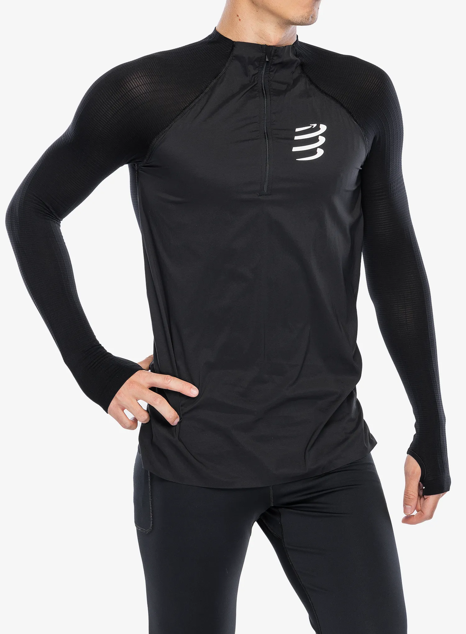 Mikina se zipem Compressport Hurricane Windproof Seamless HZ Top - black
