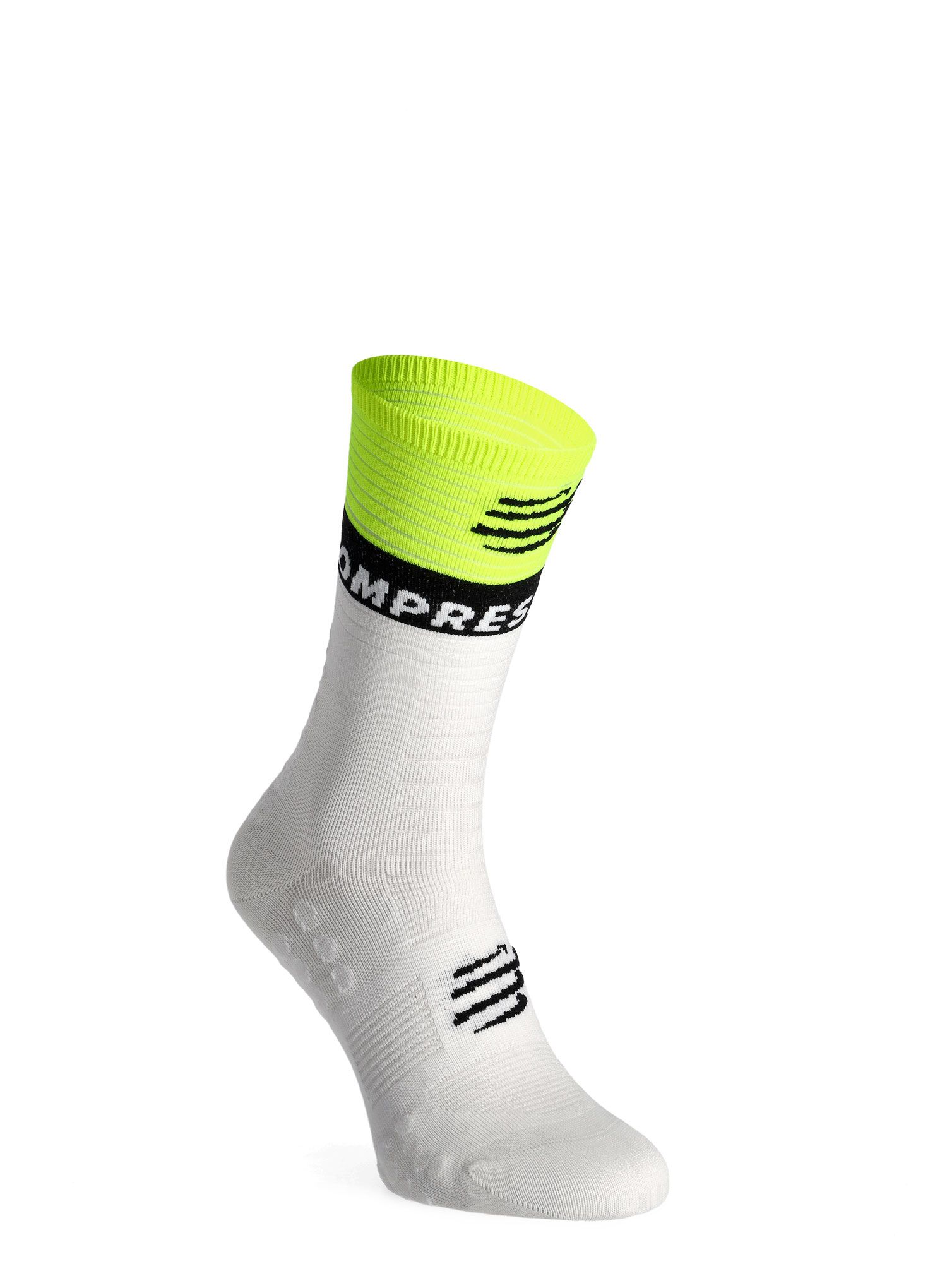 Běžecké ponožky Compressport Mid Compression Socks V2.0 - white/yellow/neo pink