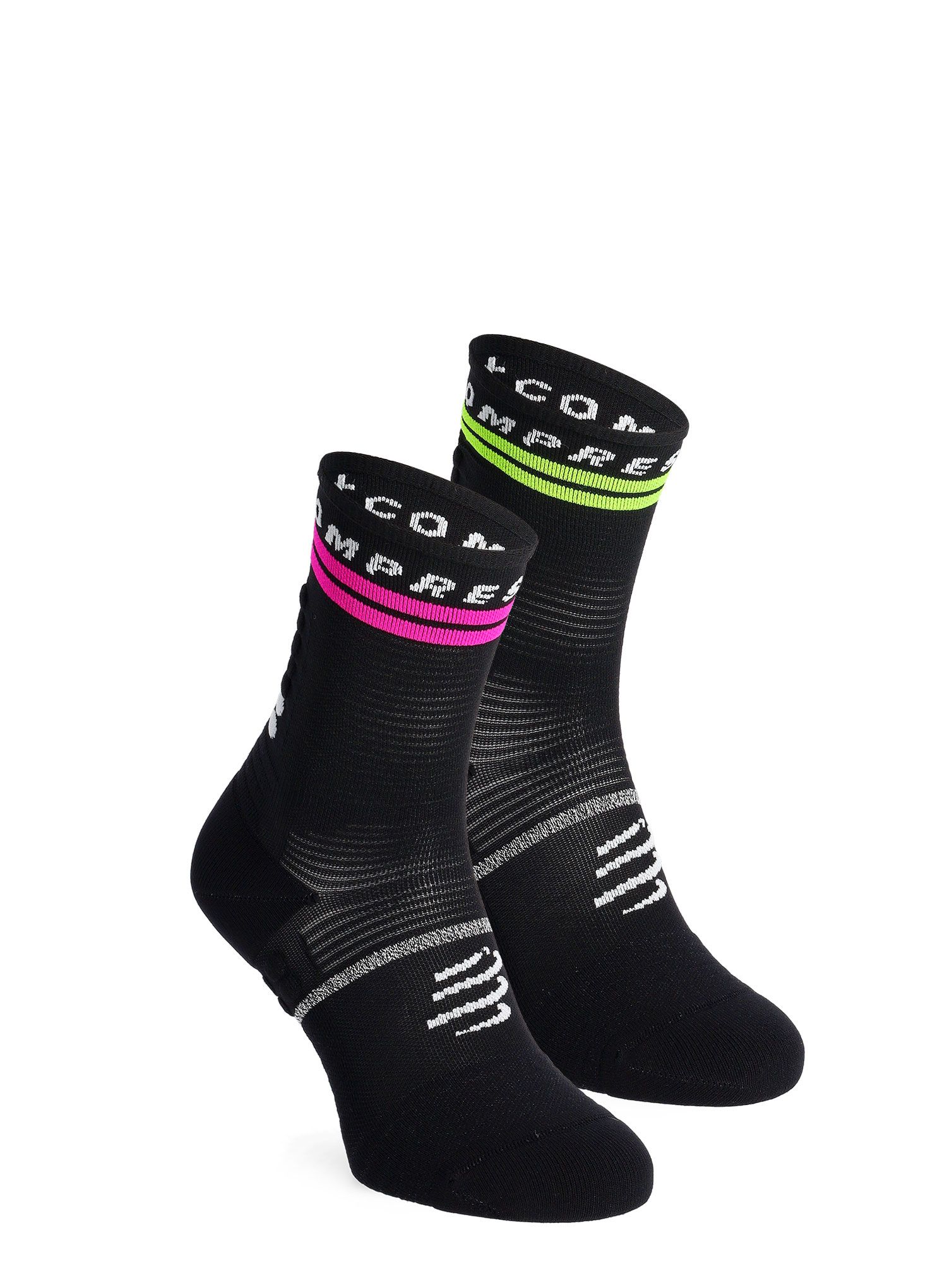 Běžecké ponožky Compressport Pro Marathon Socks V2.0 - black/yellow/neo pink