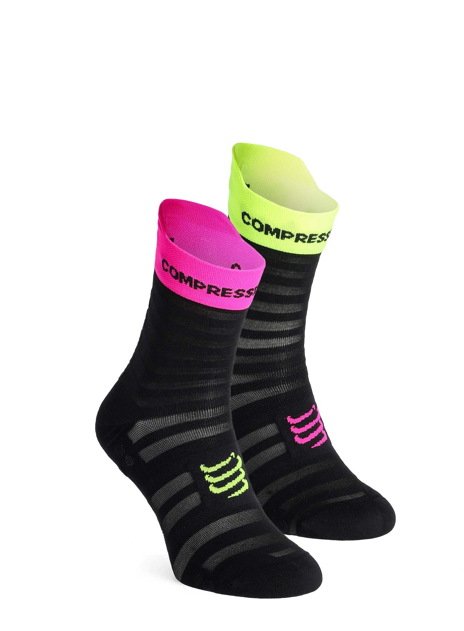 Ponožky na běhání Compressport Pro Racing v4.0 UL Run High - black/safe yellow/neo pink