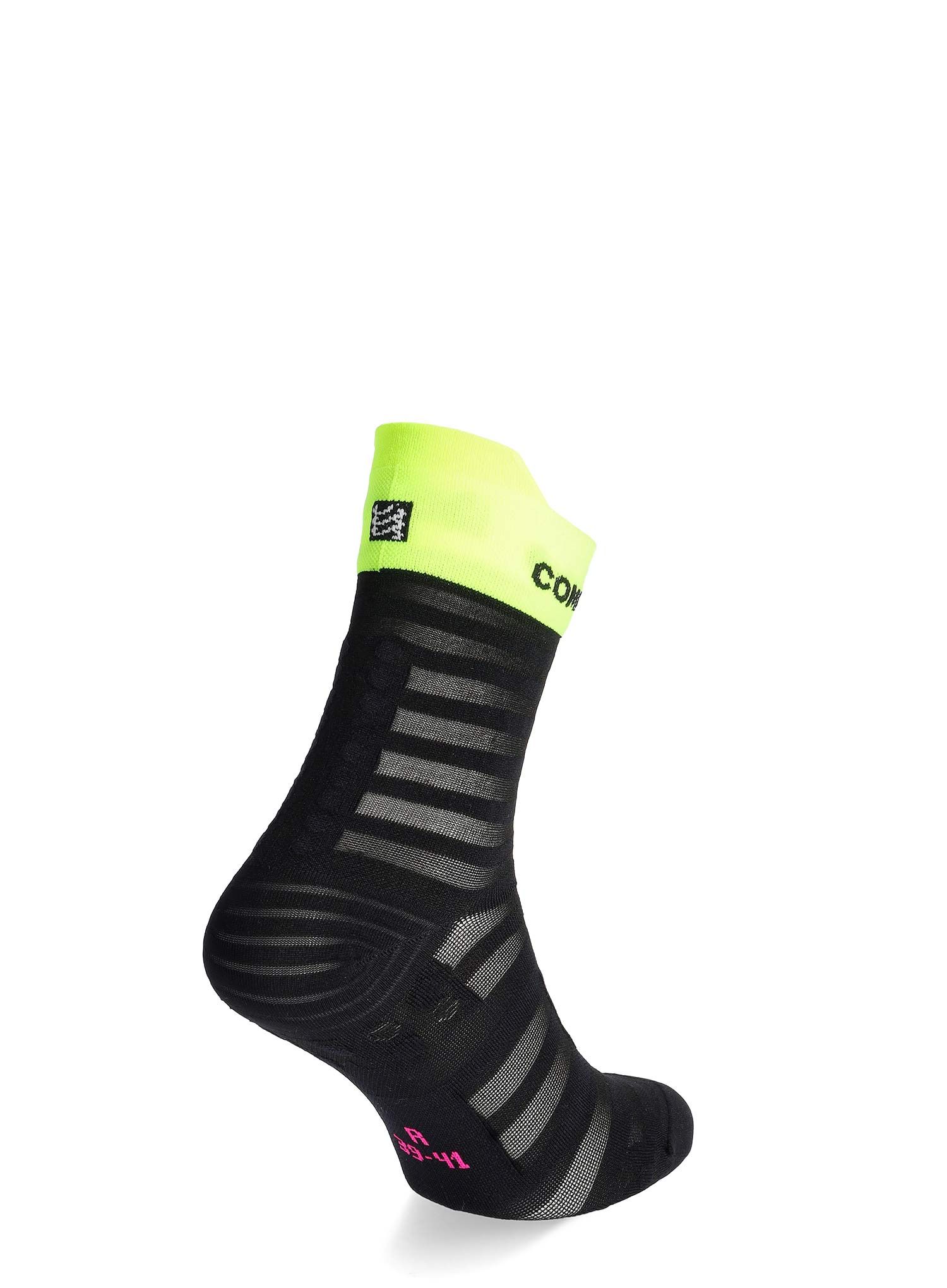 Ponožky na běhání Compressport Pro Racing v4.0 UL Run High - black/safe yellow/neo pink
