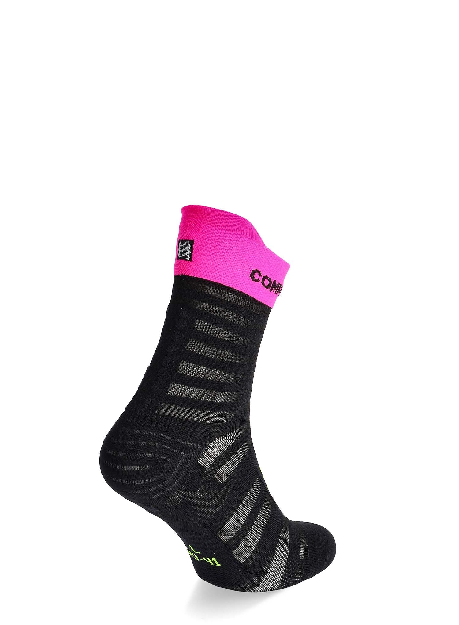 Ponožky na běhání Compressport Pro Racing v4.0 UL Run High - black/safe yellow/neo pink