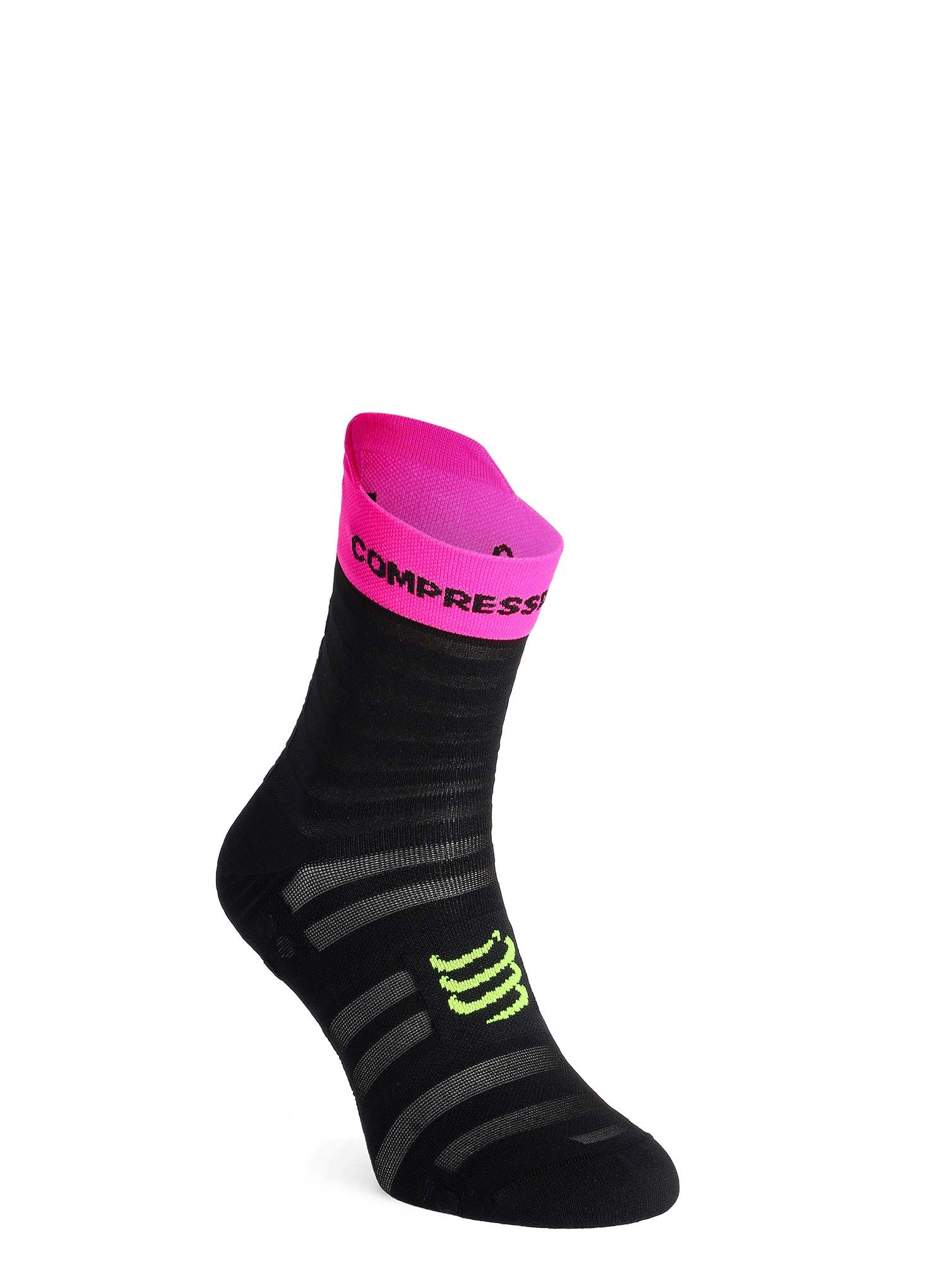Ponožky na běhání Compressport Pro Racing v4.0 UL Run High - black/safe yellow/neo pink
