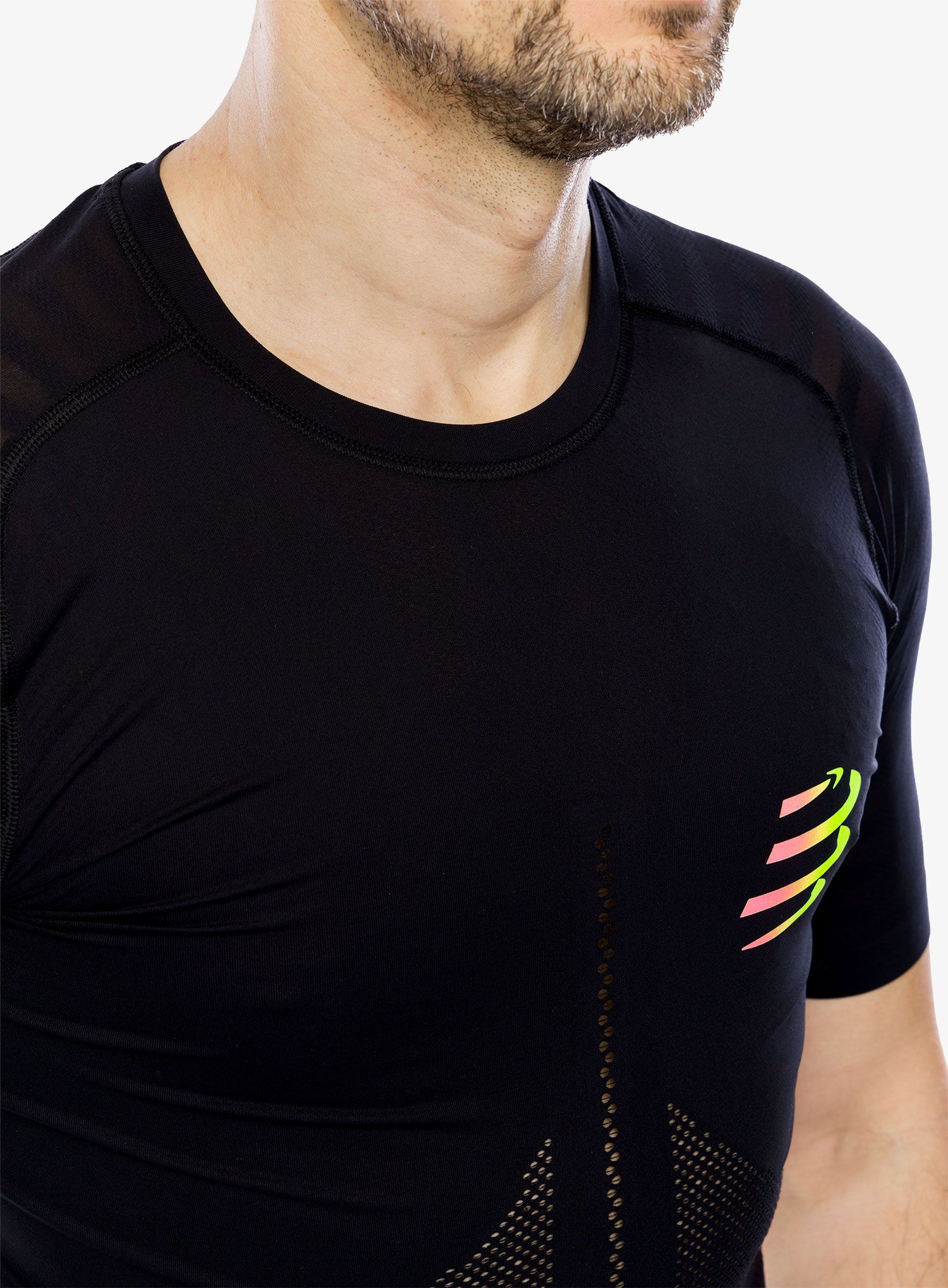 Běžecké triko Compressport Racing SS T-Shirt - black/safe yellow