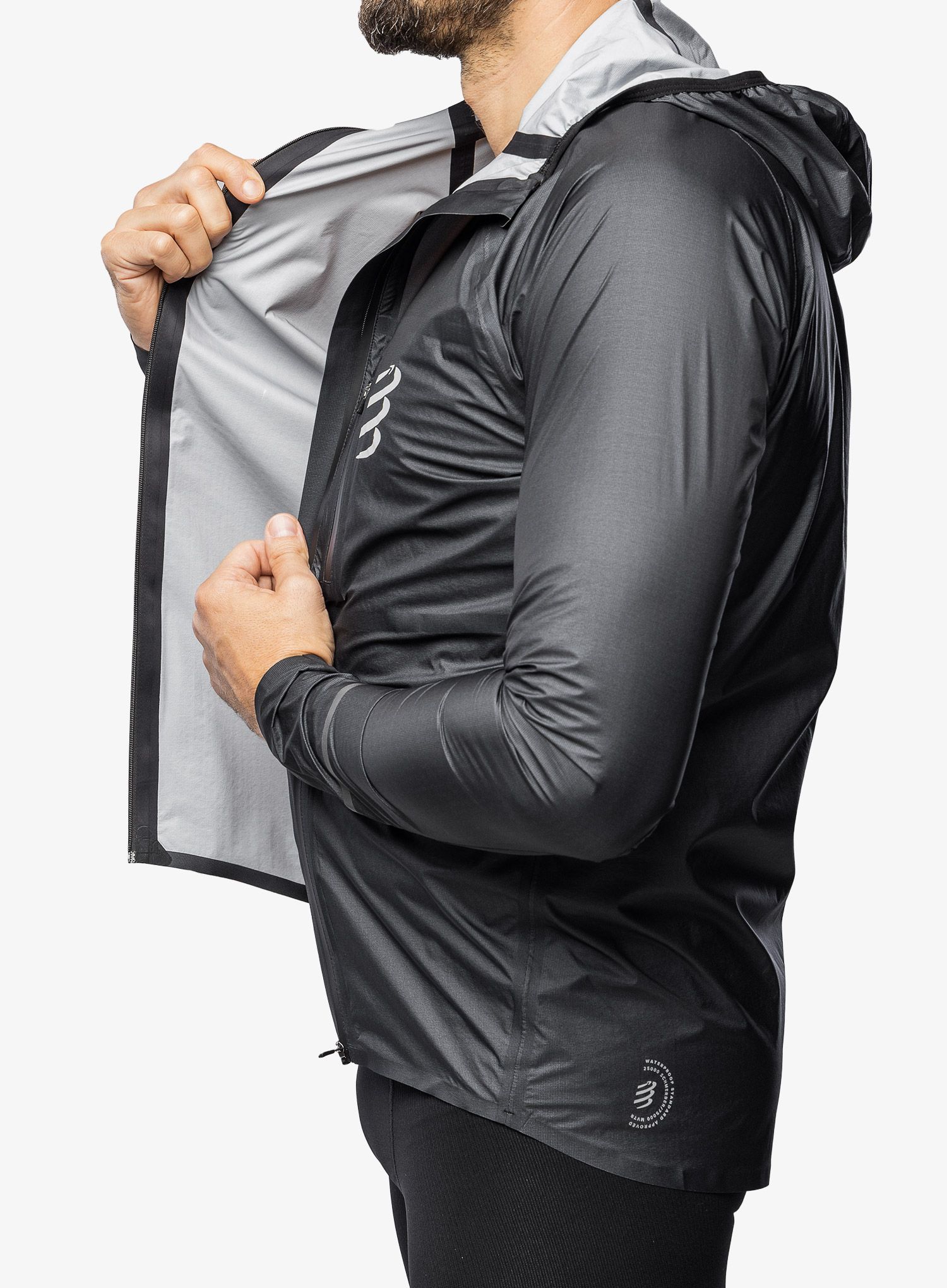 Bunda na běhání Compressport Thunderstorm Waterproof 25/75 Jacket - black