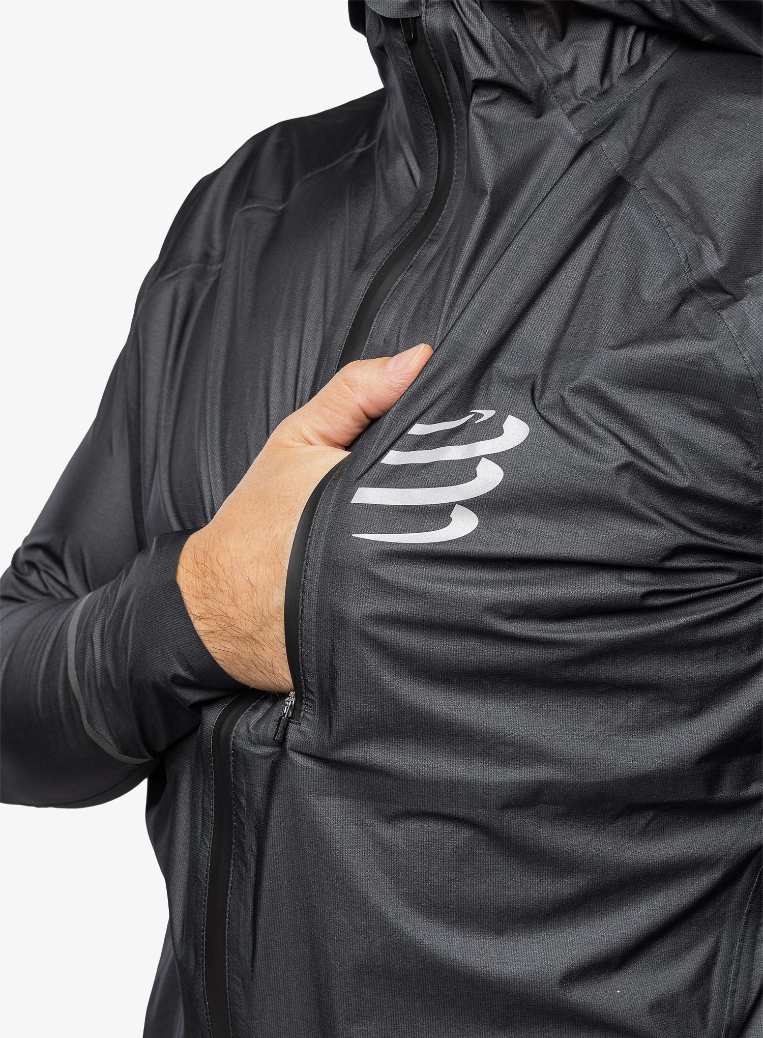 Bunda na běhání Compressport Thunderstorm Waterproof 25/75 Jacket - black