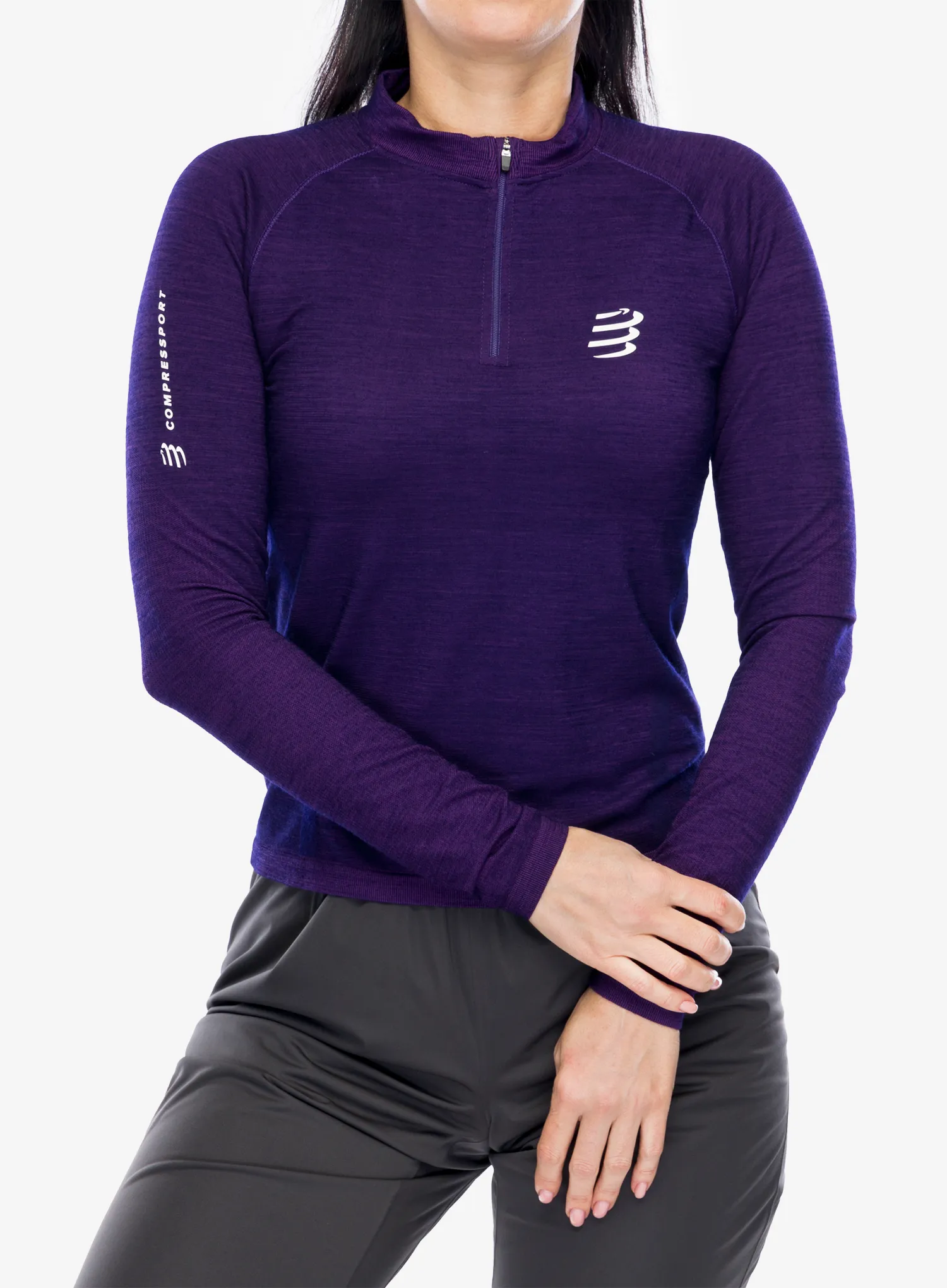 Mikina na běhání dámská Compressport Trail HZ LS Tshirt W - purple