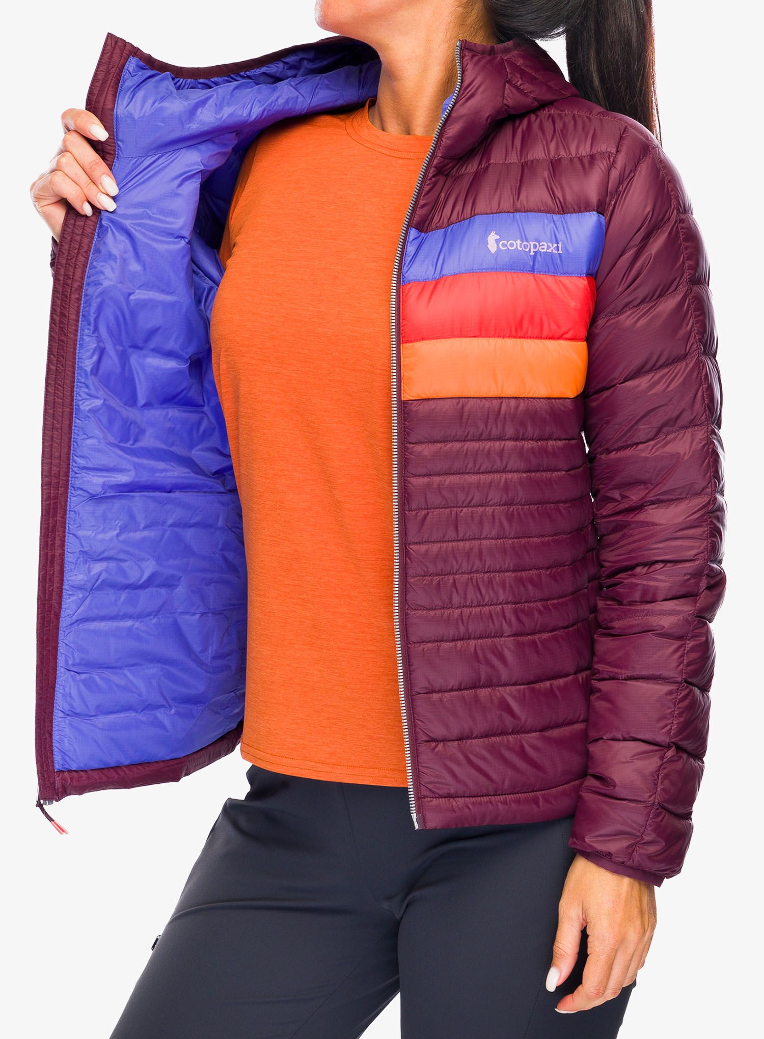 Dámská péřová bunda Cotopaxi Fuego Down Hooded Jacket - wine stripes