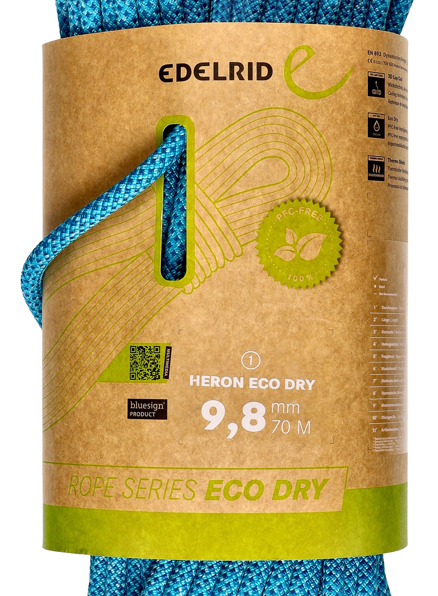Dynamické lano Edelrid Heron Eco Dry 9,8 mm 70 m - icemint