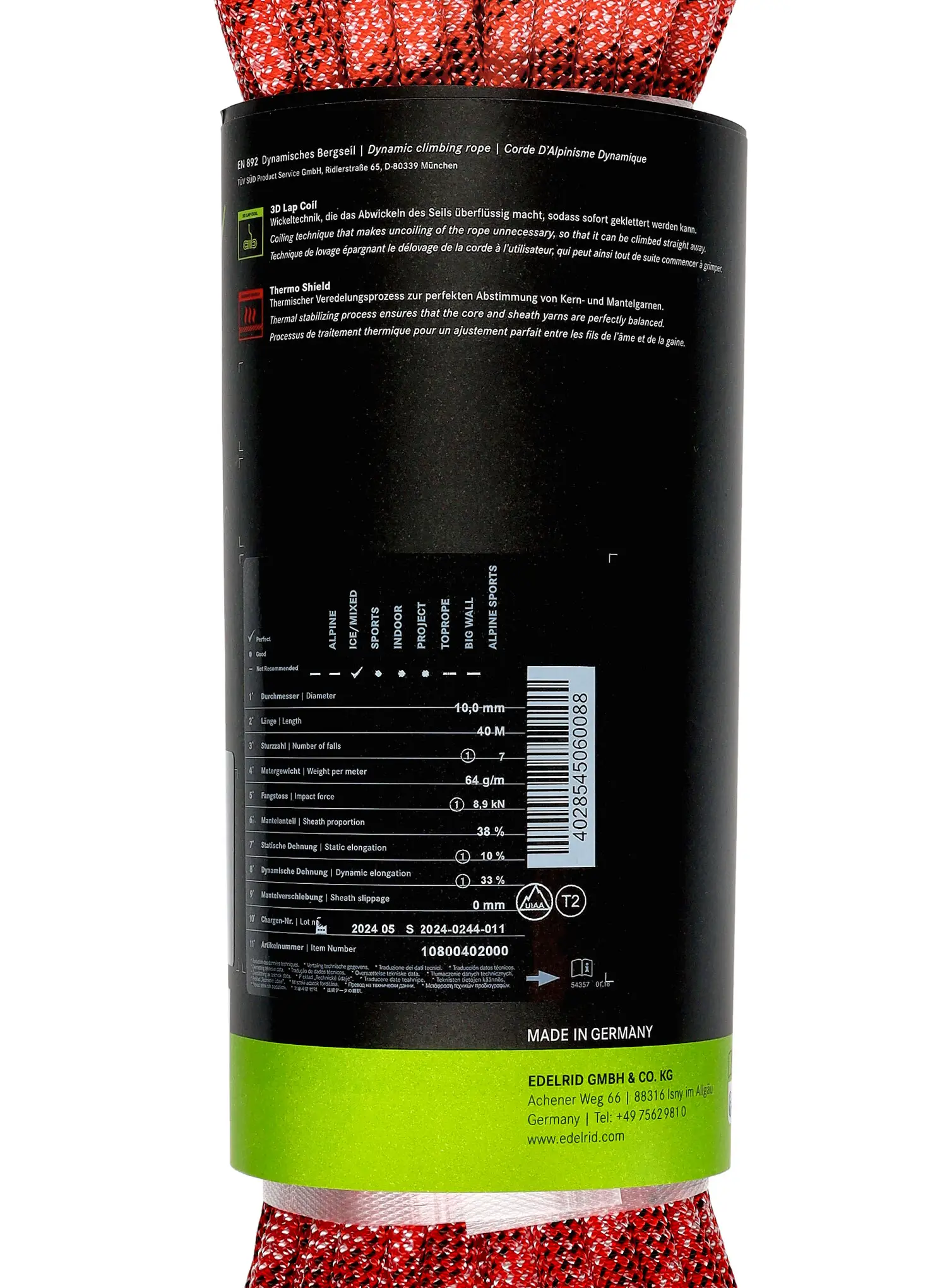 Horolezecké lano Edelrid Python 10 mm 40 m - red