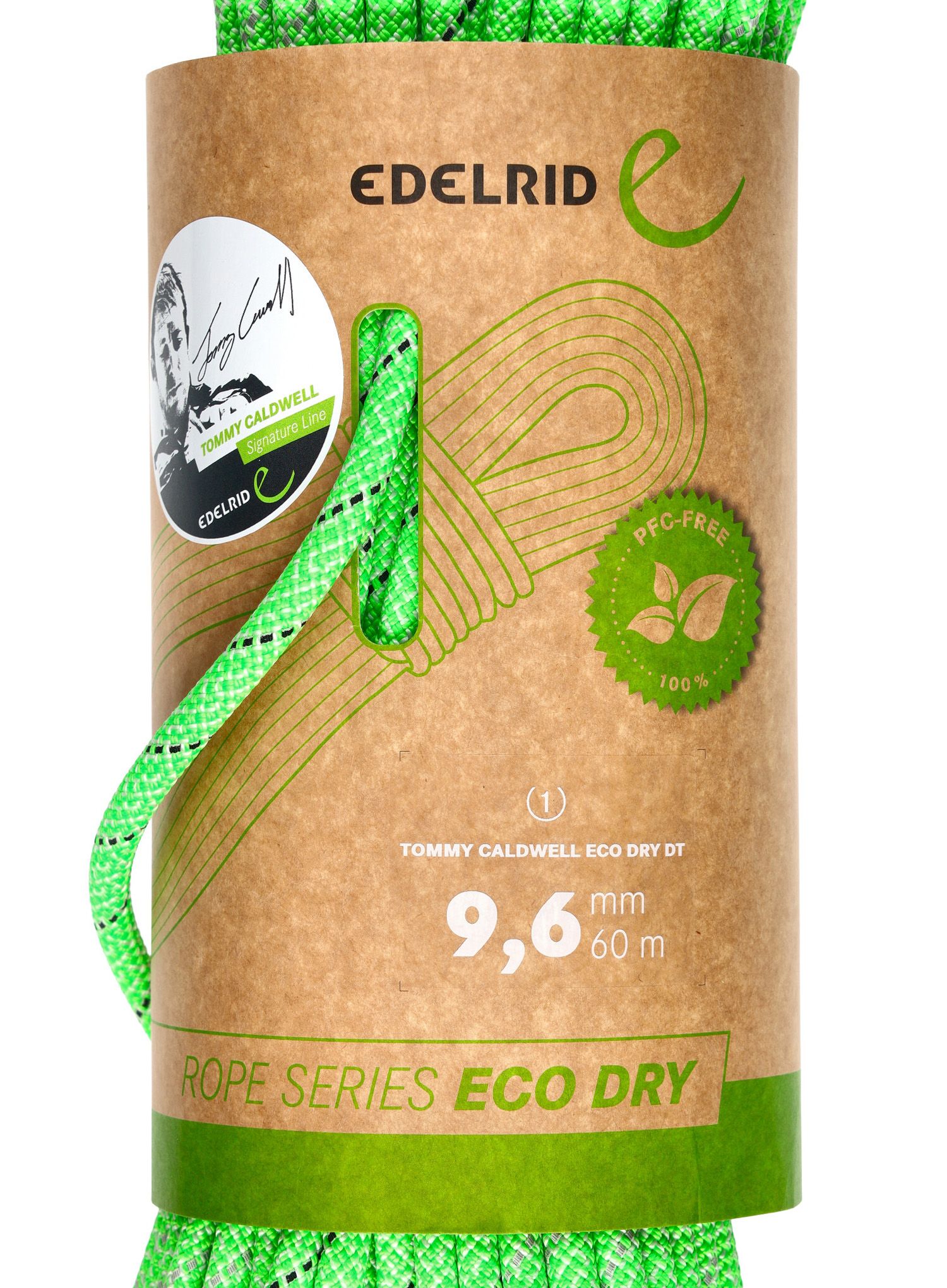 Dynamické lano Edelrid Tommy Caldwell Eco Dry DT 9,6 mm 60 m - neon green