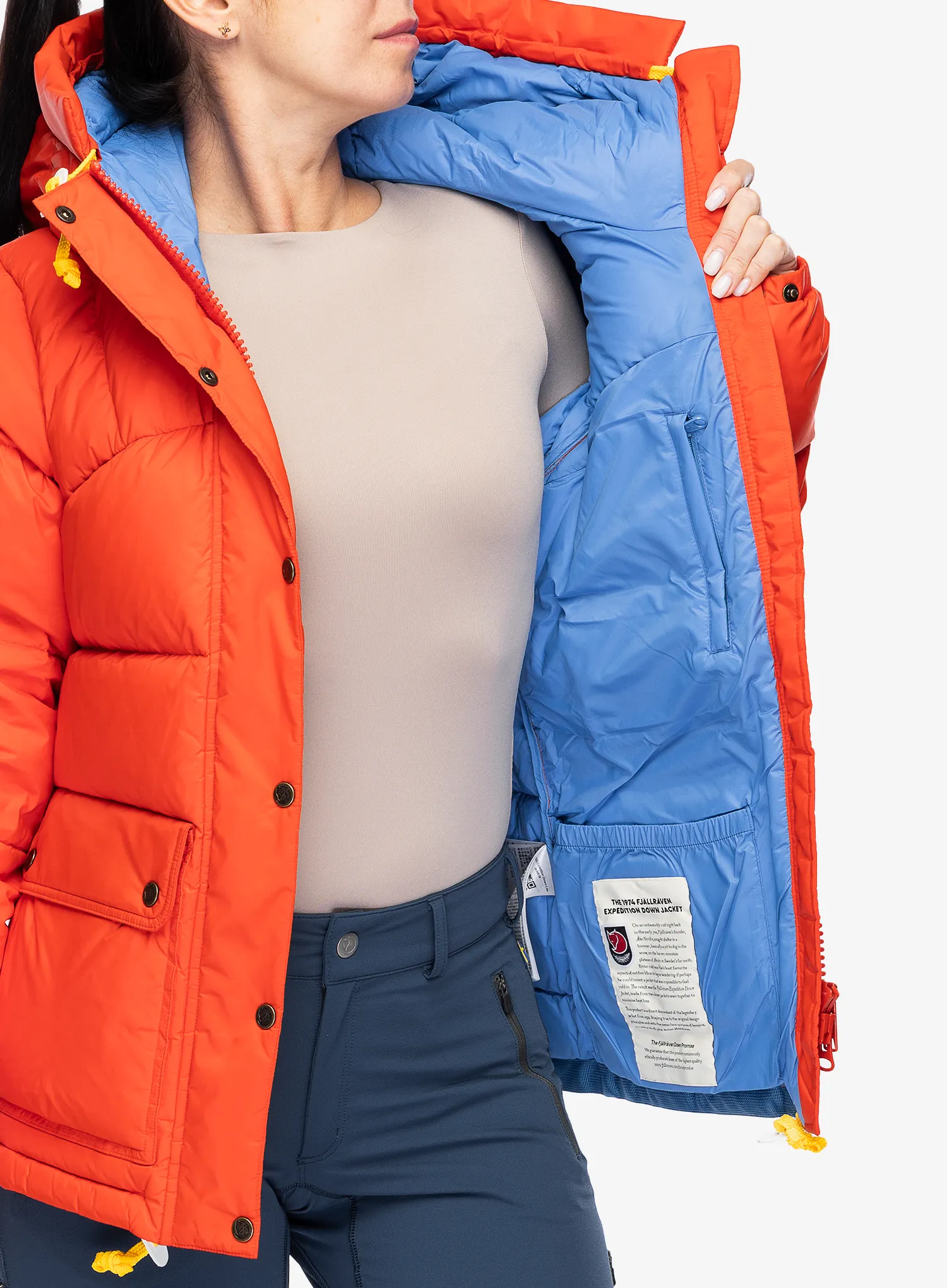 Dámská péřová bunda Fjallraven Expedition Down Lite Jacket - flame orange/un blue