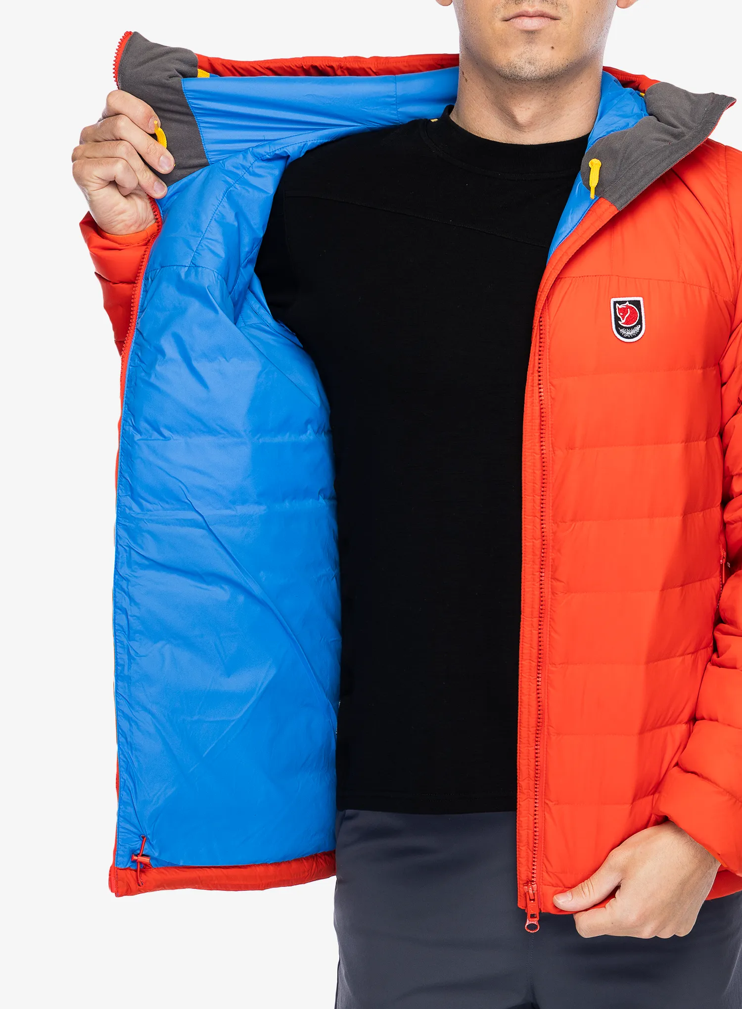 Péřová bunda Fjallraven Expedition Pack Down Hoodie - flame orange/un blue