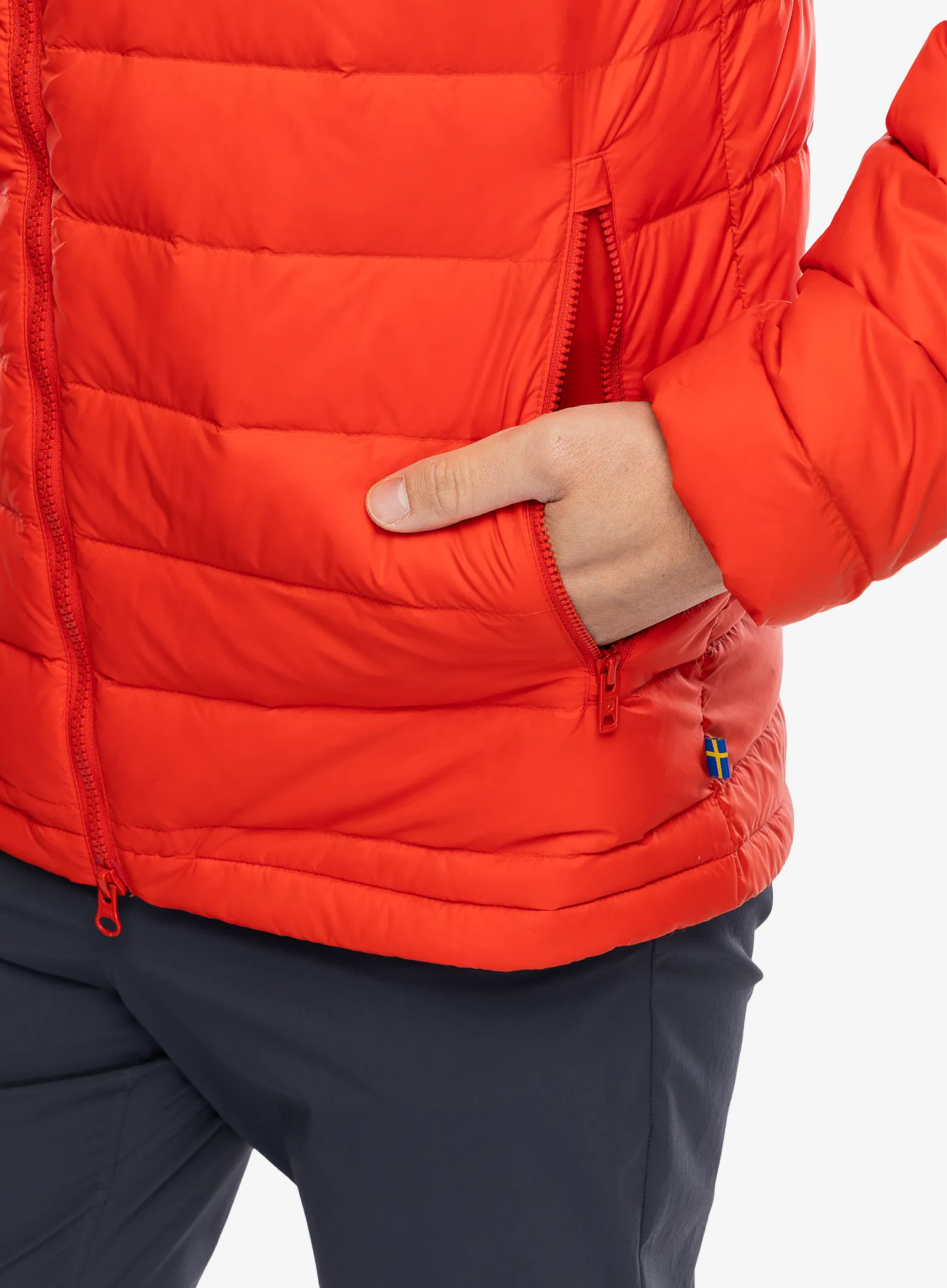 Péřová bunda Fjallraven Expedition Pack Down Hoodie - flame orange/un blue