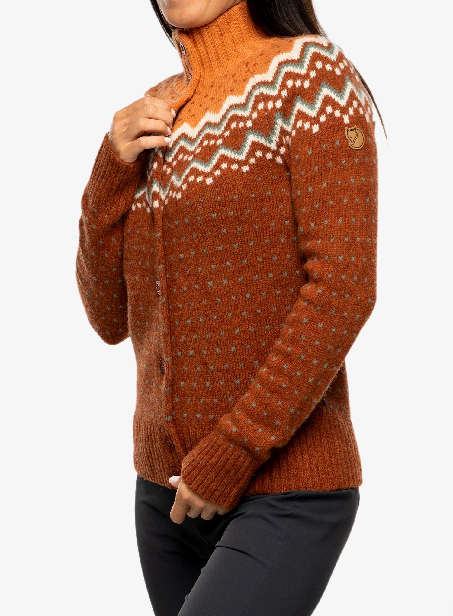 Dámský svetr Fjallraven Ovik Knit Cardigan - autumn leaf/desert brown