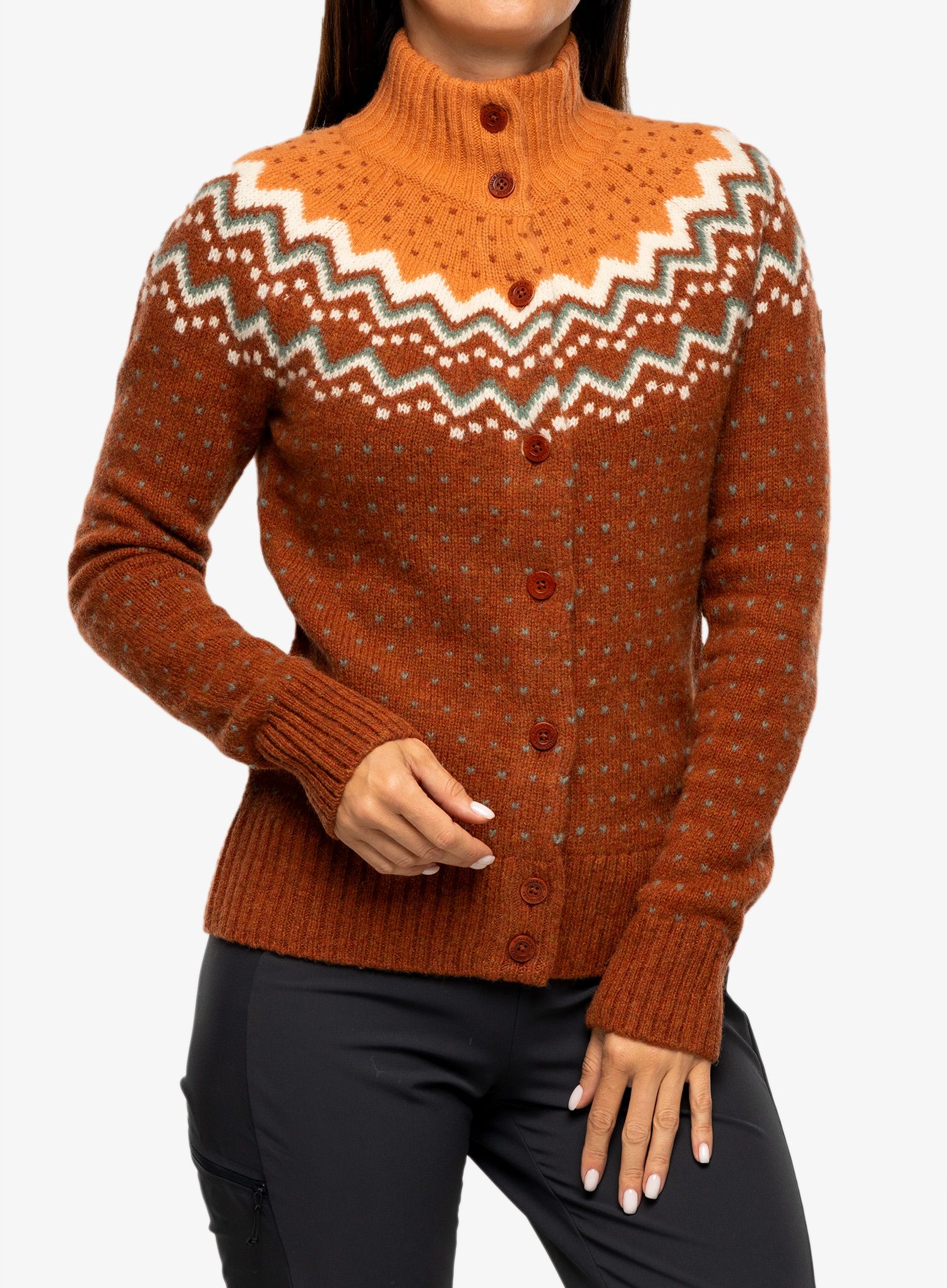 Dámský svetr Fjallraven Ovik Knit Cardigan - autumn leaf/desert brown